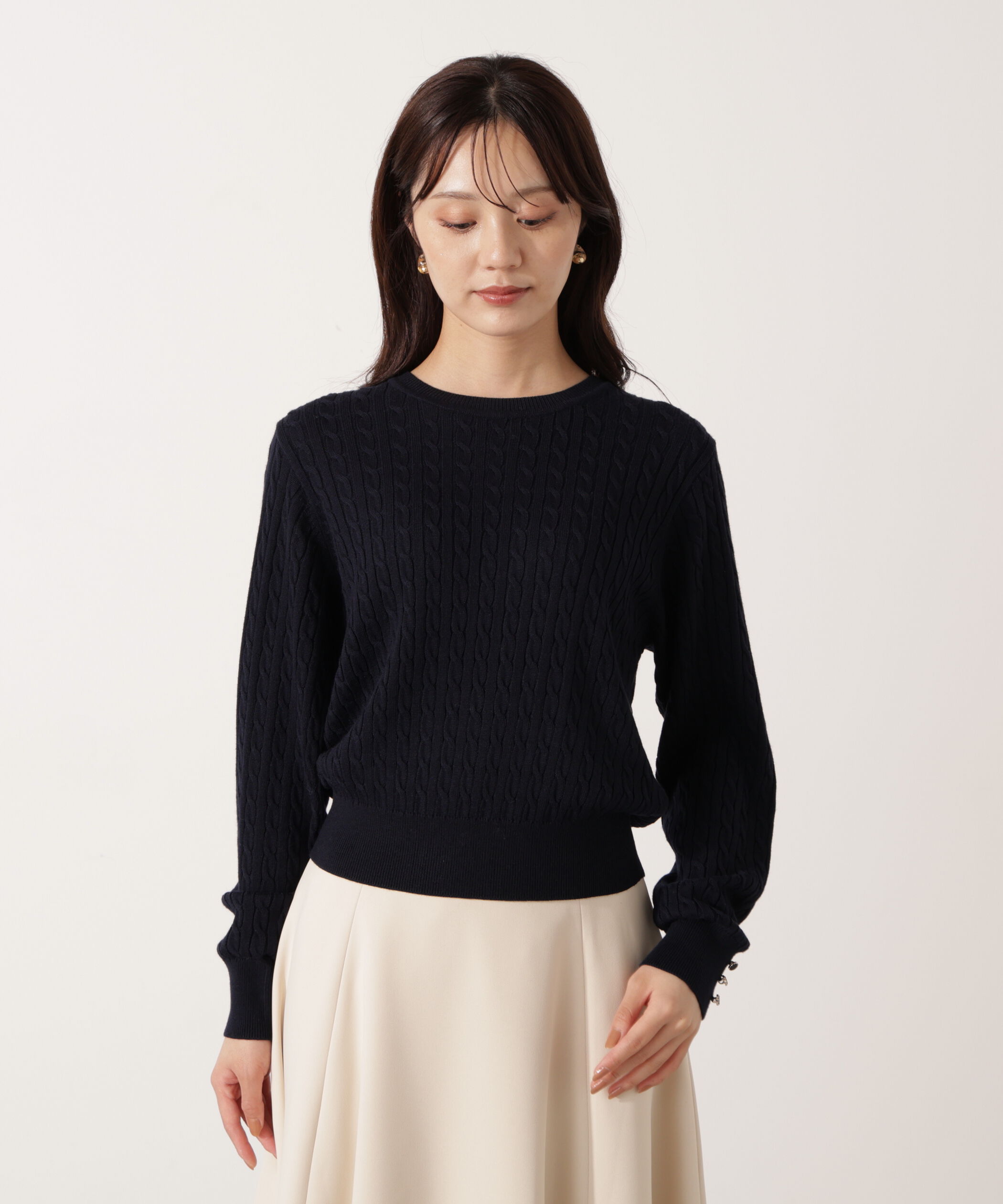 PROPORTION BODY DRESSING「＜ハンドウォッシャブル＞袖釦ミニケーブルニット」|ニット・セーター|