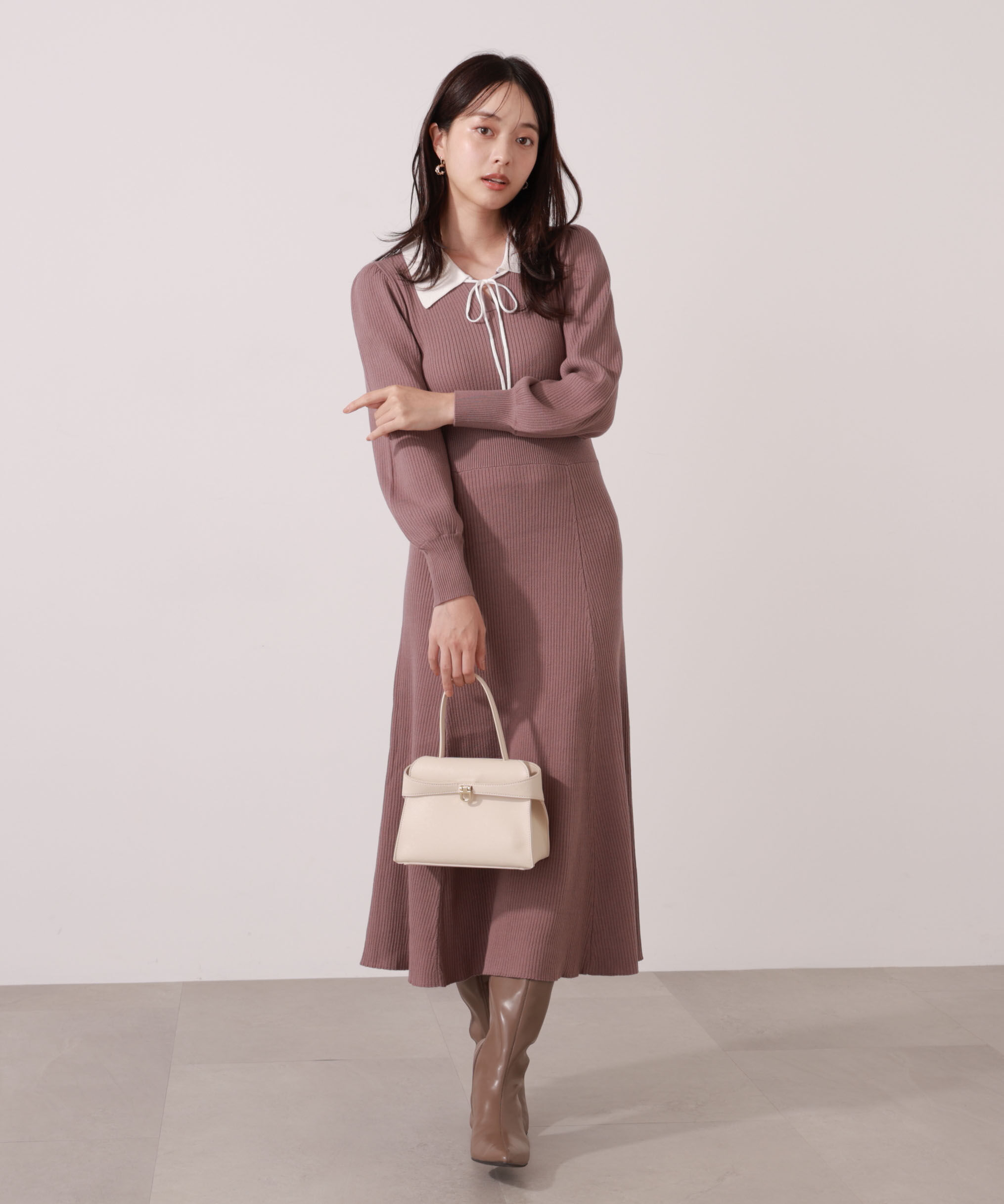 PROPORTION BODY DRESSING「リボン衿付きニットワンピース」|ワンピース|