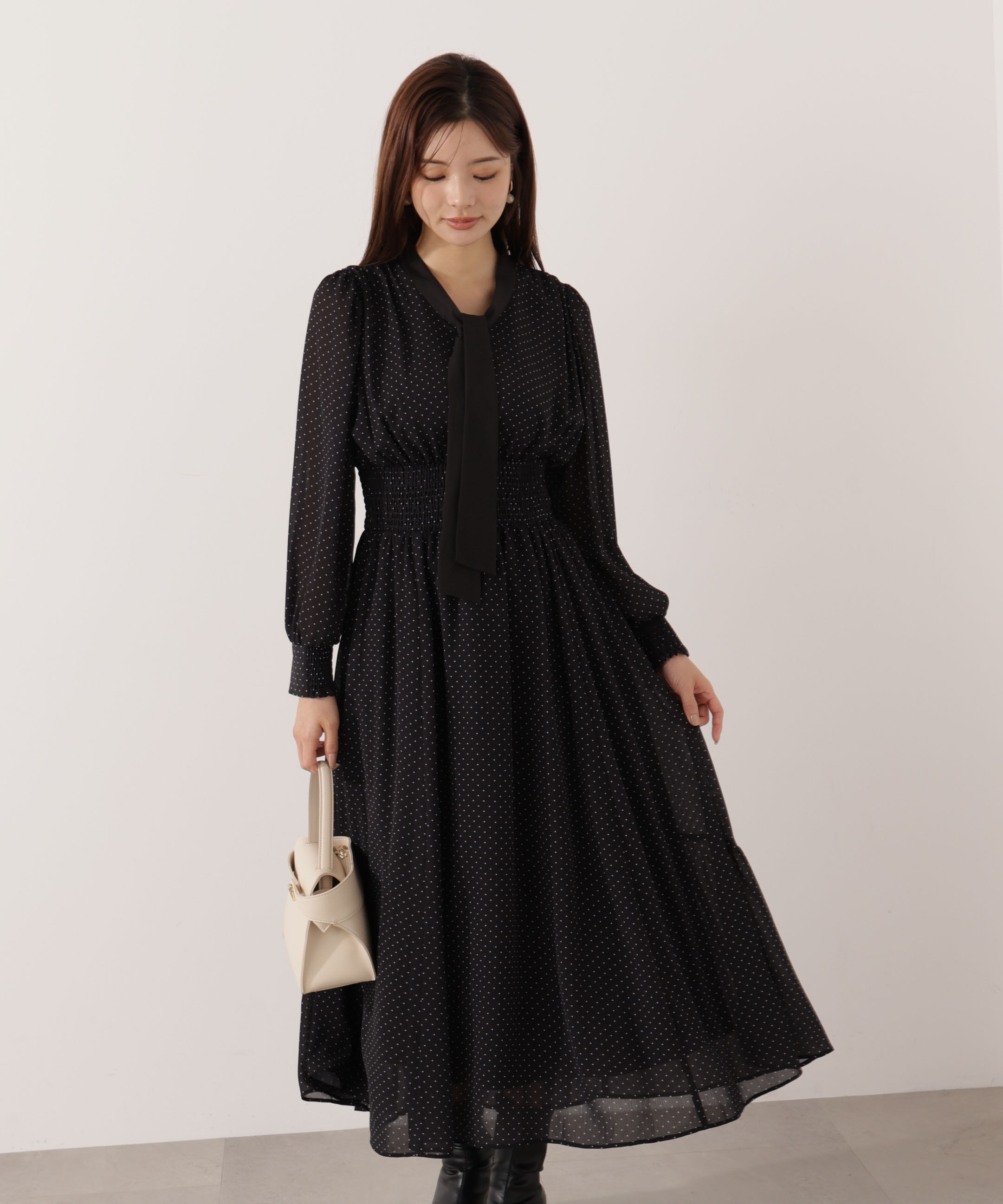 PROPORTION BODY DRESSING「タイ付きウエストシャーリングワンピース」|ワンピース|