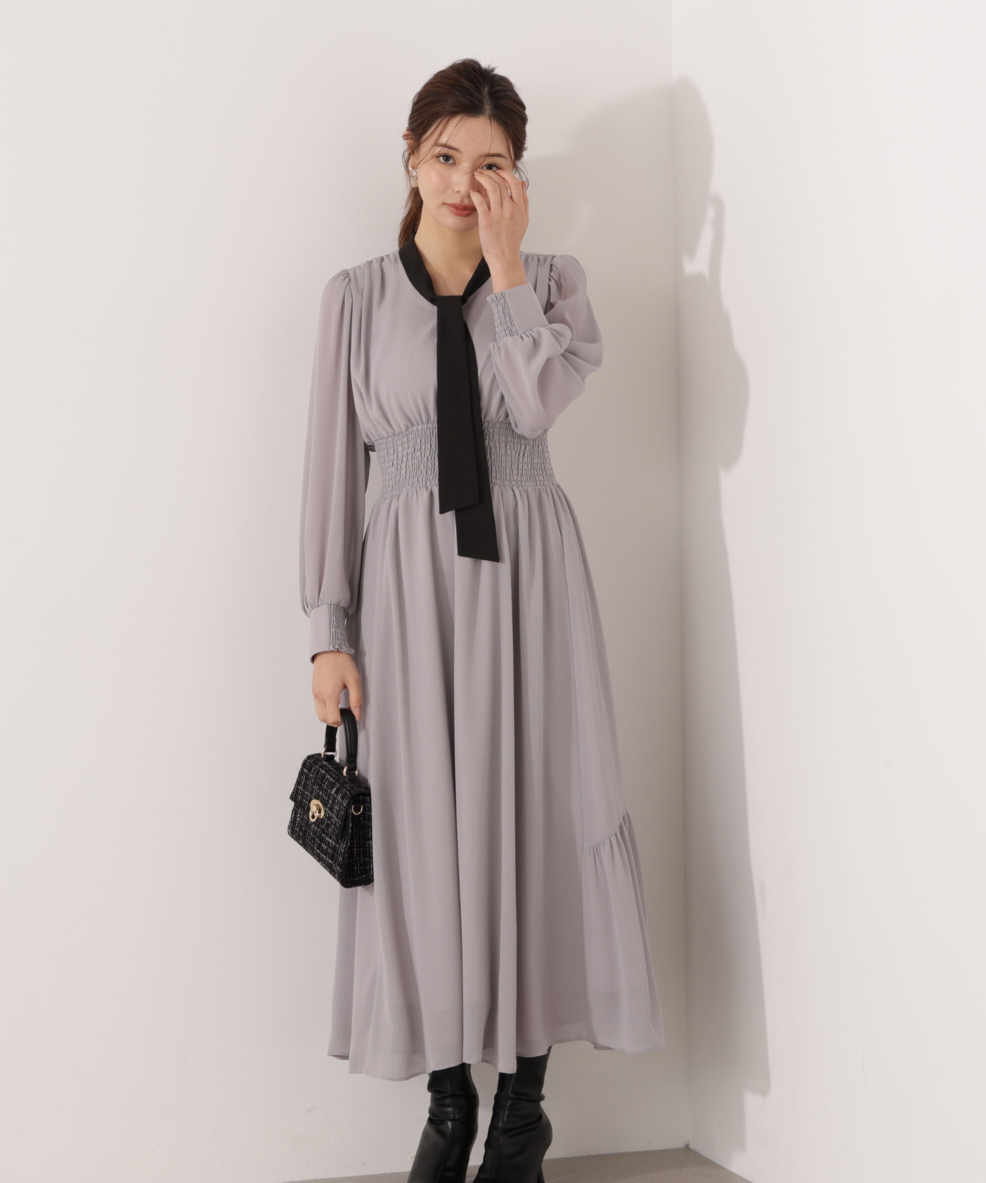 PROPORTION BODY DRESSING「タイ付きウエストシャーリングワンピース」|ワンピース|