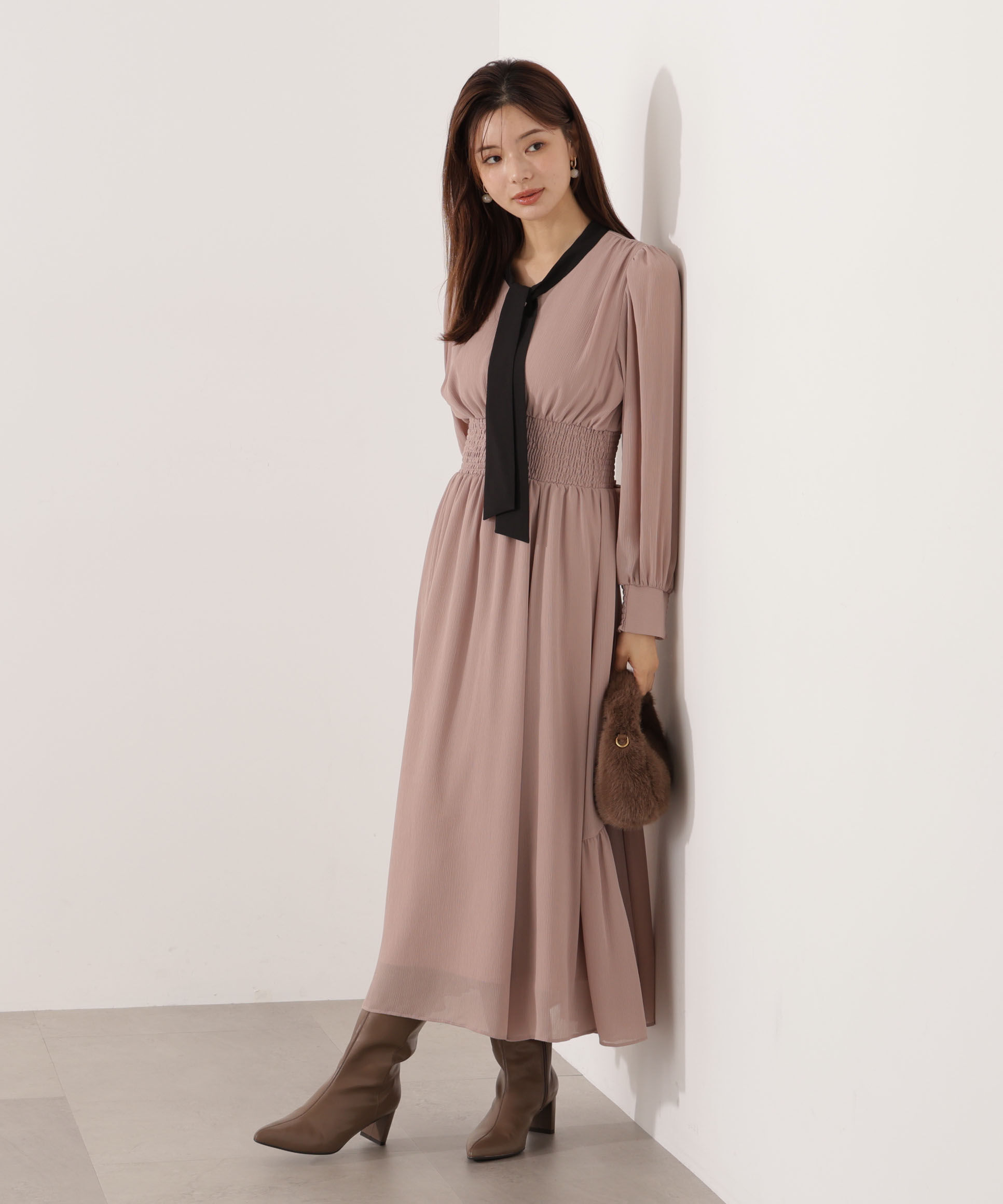 PROPORTION BODY DRESSING「タイ付きウエストシャーリングワンピース」|ワンピース|