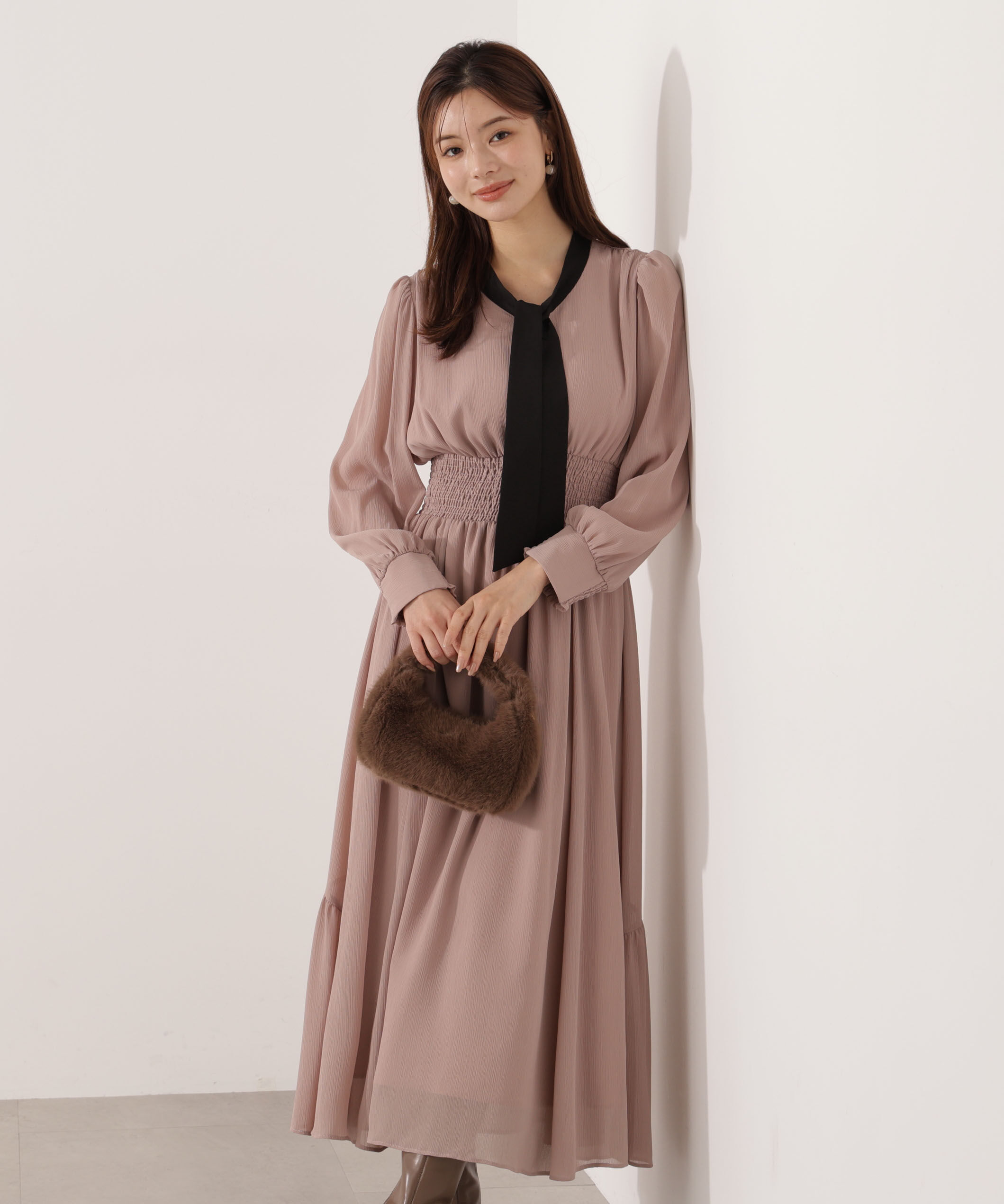 PROPORTION BODY DRESSING「タイ付きウエストシャーリングワンピース」|ワンピース|