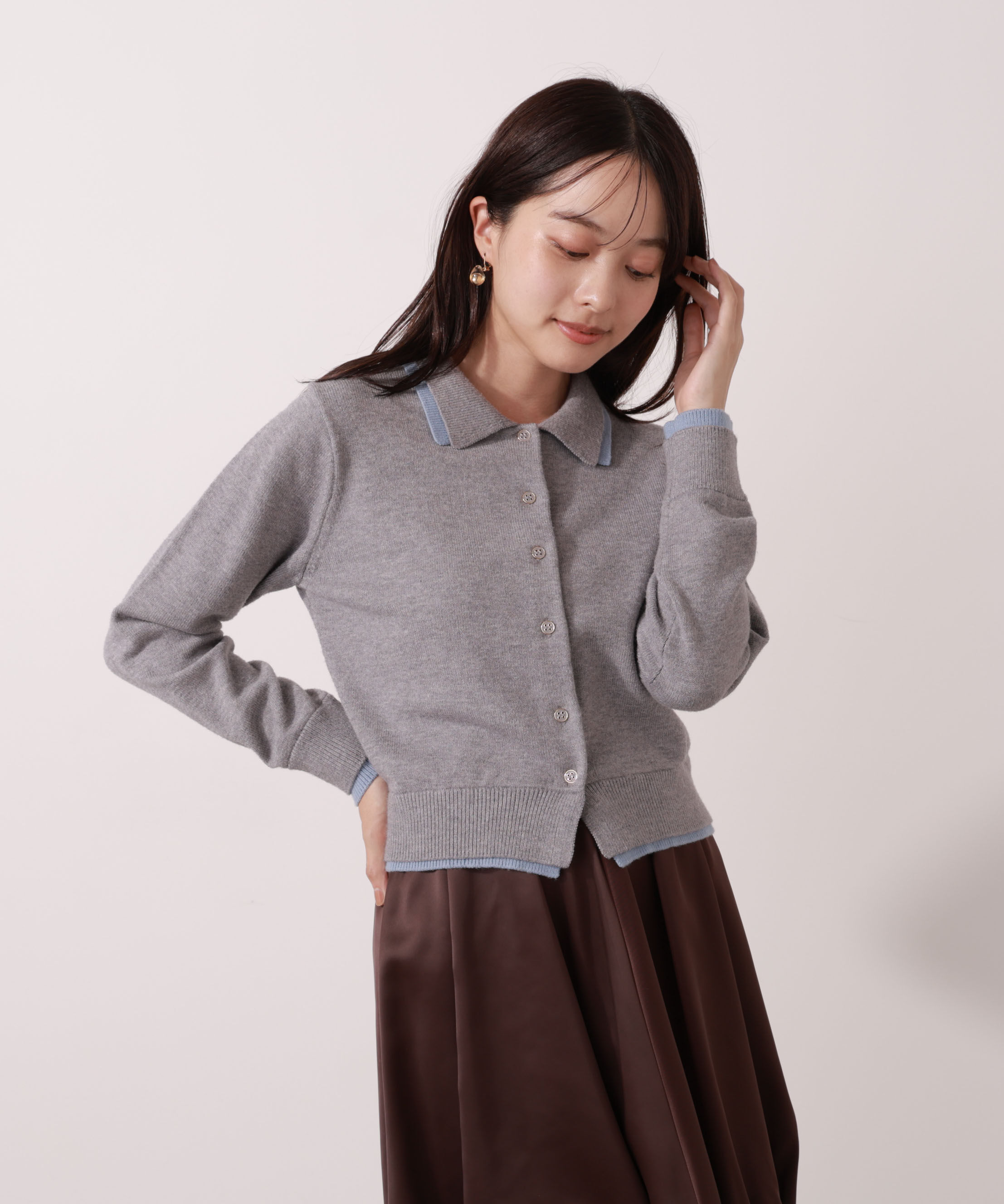 PROPORTION BODY DRESSING「＜ウォッシャブル＞ポロレイヤード風ニット」|カーディガン|