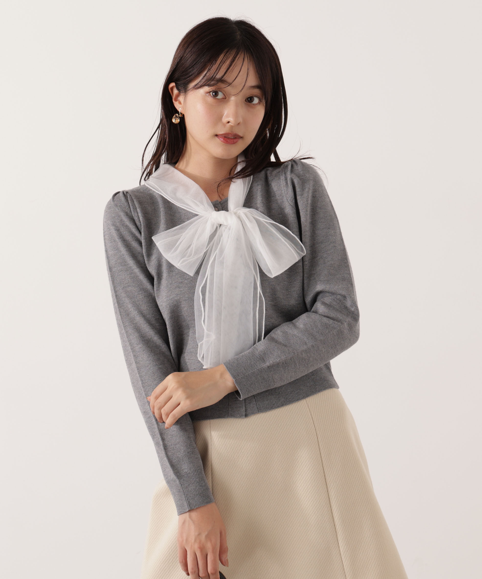 PROPORTION BODY DRESSING「《EDIT COLOGNE》ボウタイ付きニット 25AW」|ニット・セーター|トップグレー 1