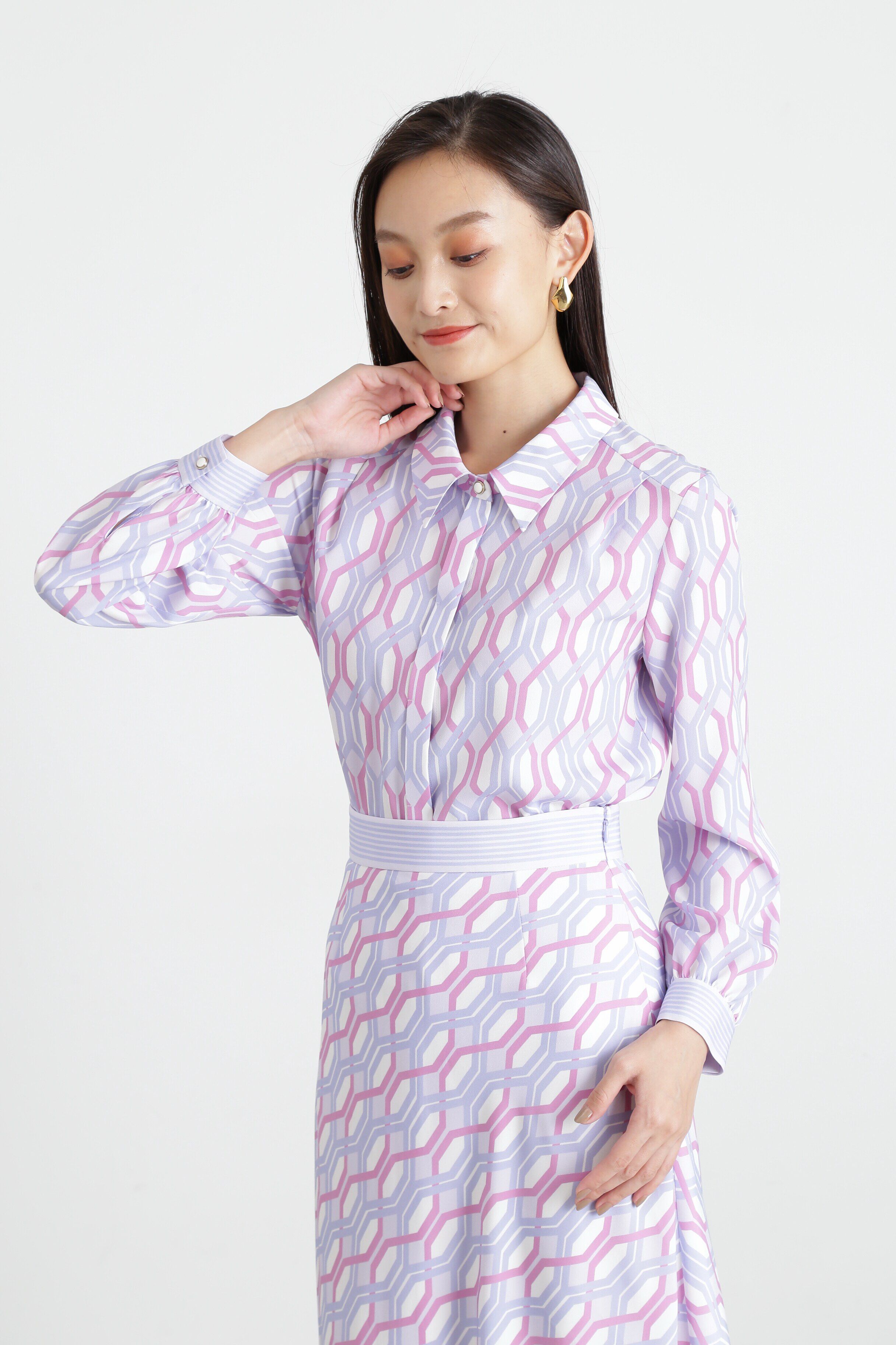  「◆ジオメトリックラインプリントブラウス」|シャツ・ブラウス|