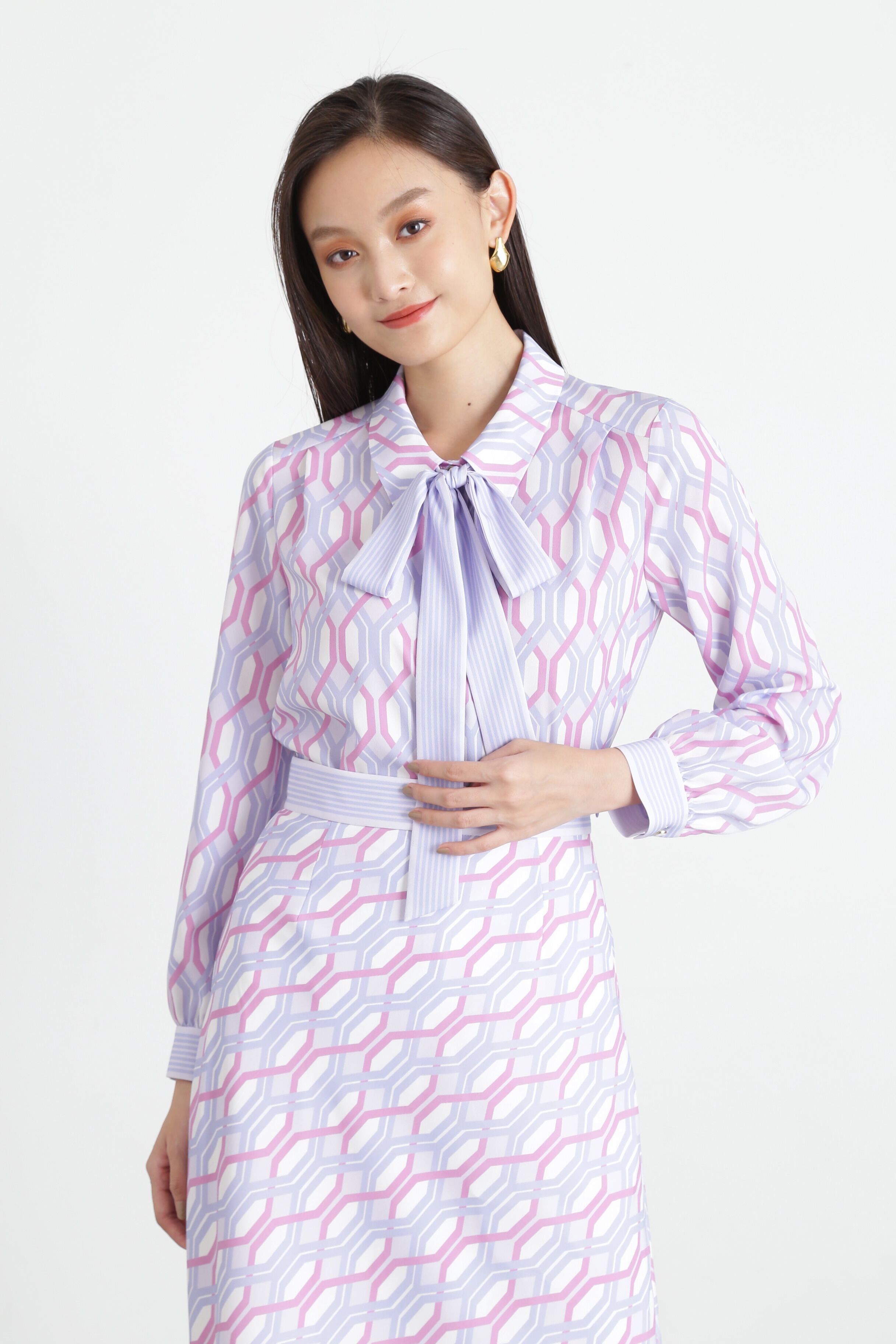  「◆ジオメトリックラインプリントブラウス」|シャツ・ブラウス|