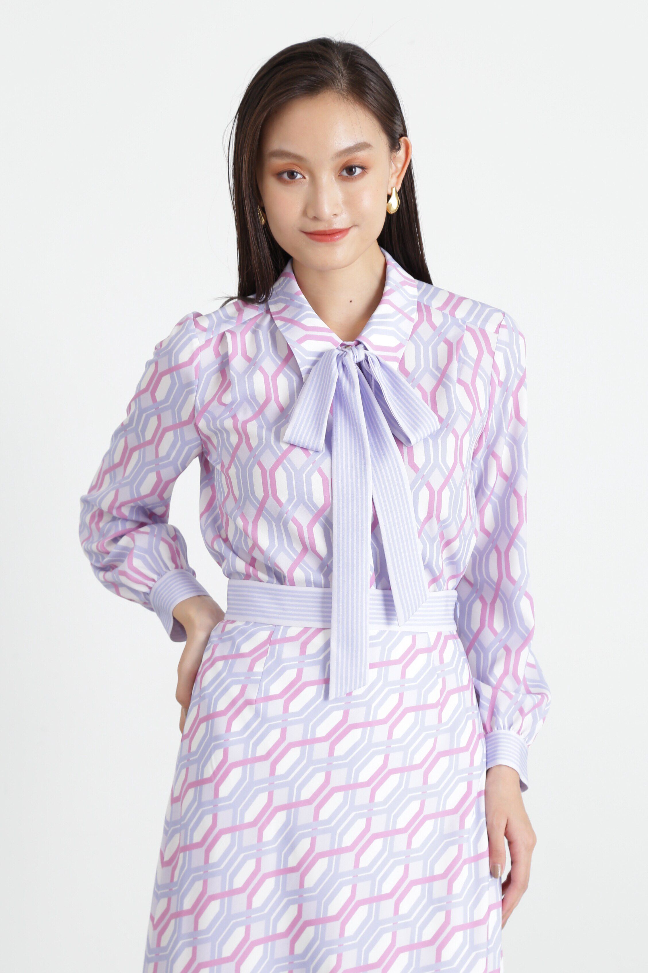  「◆ジオメトリックラインプリントブラウス」|シャツ・ブラウス|