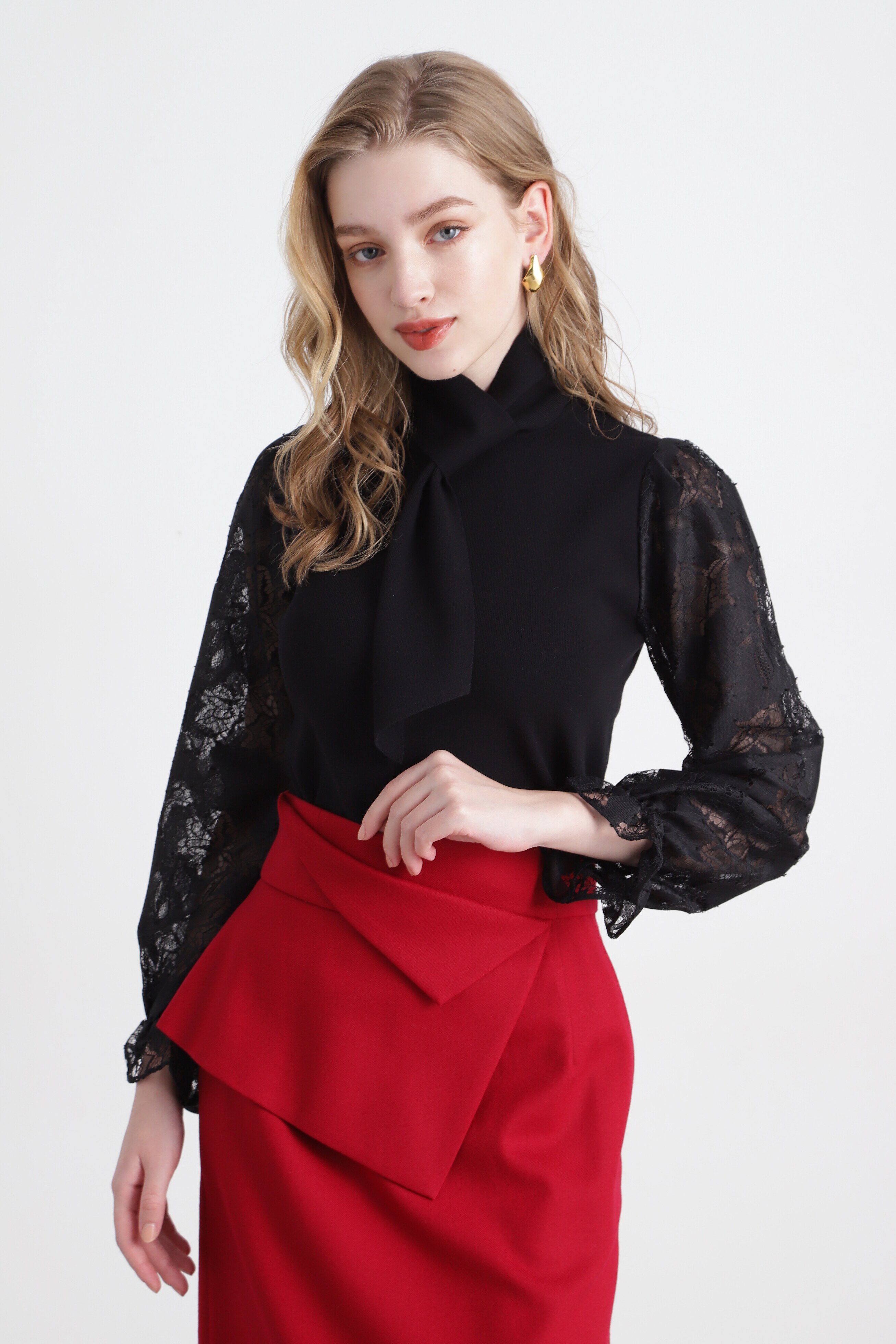  「◆レースコンビニットプルオーバー」|ニット・セーター|ブラック