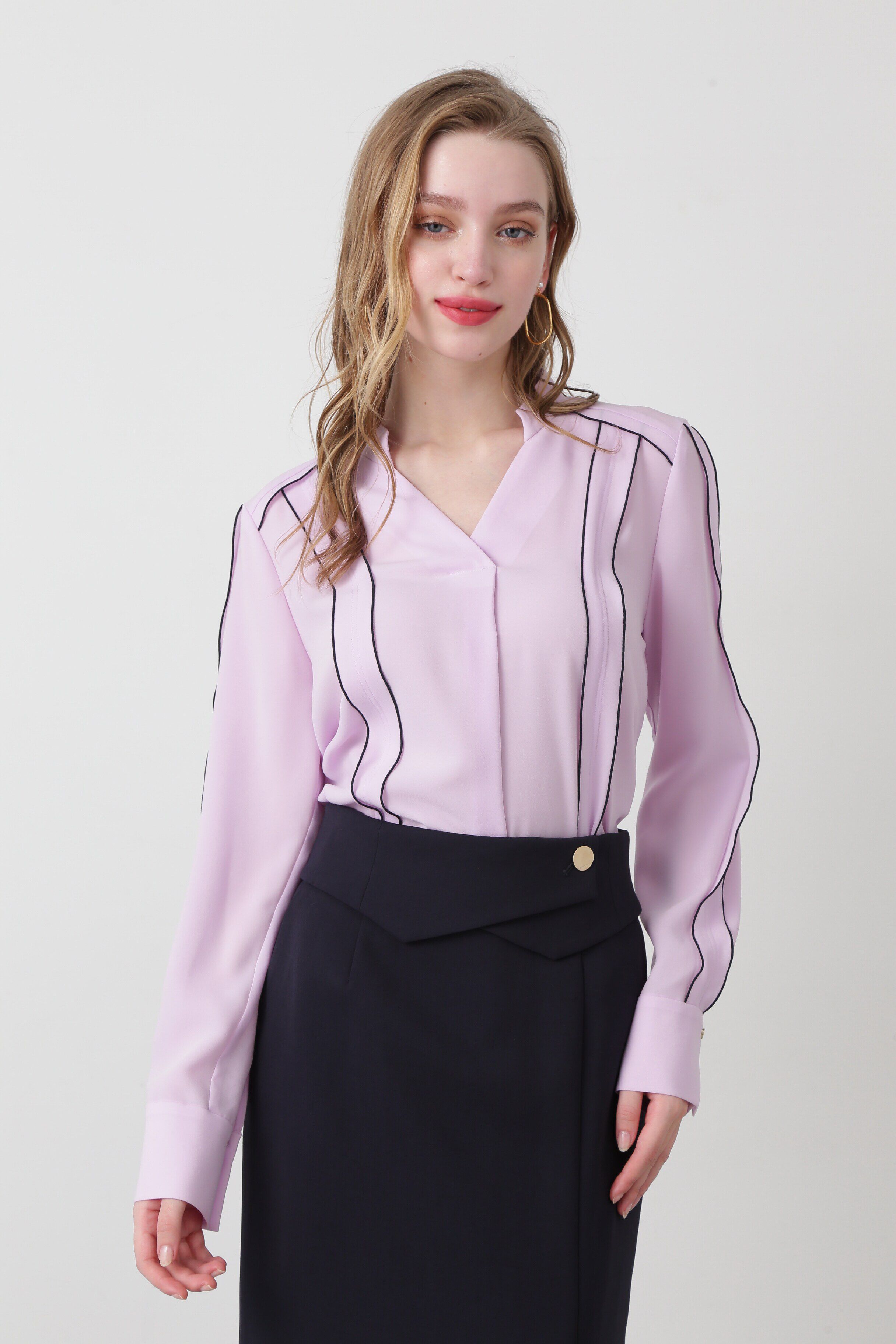  「◆バイカラーラインブラウス」|シャツ・ブラウス|