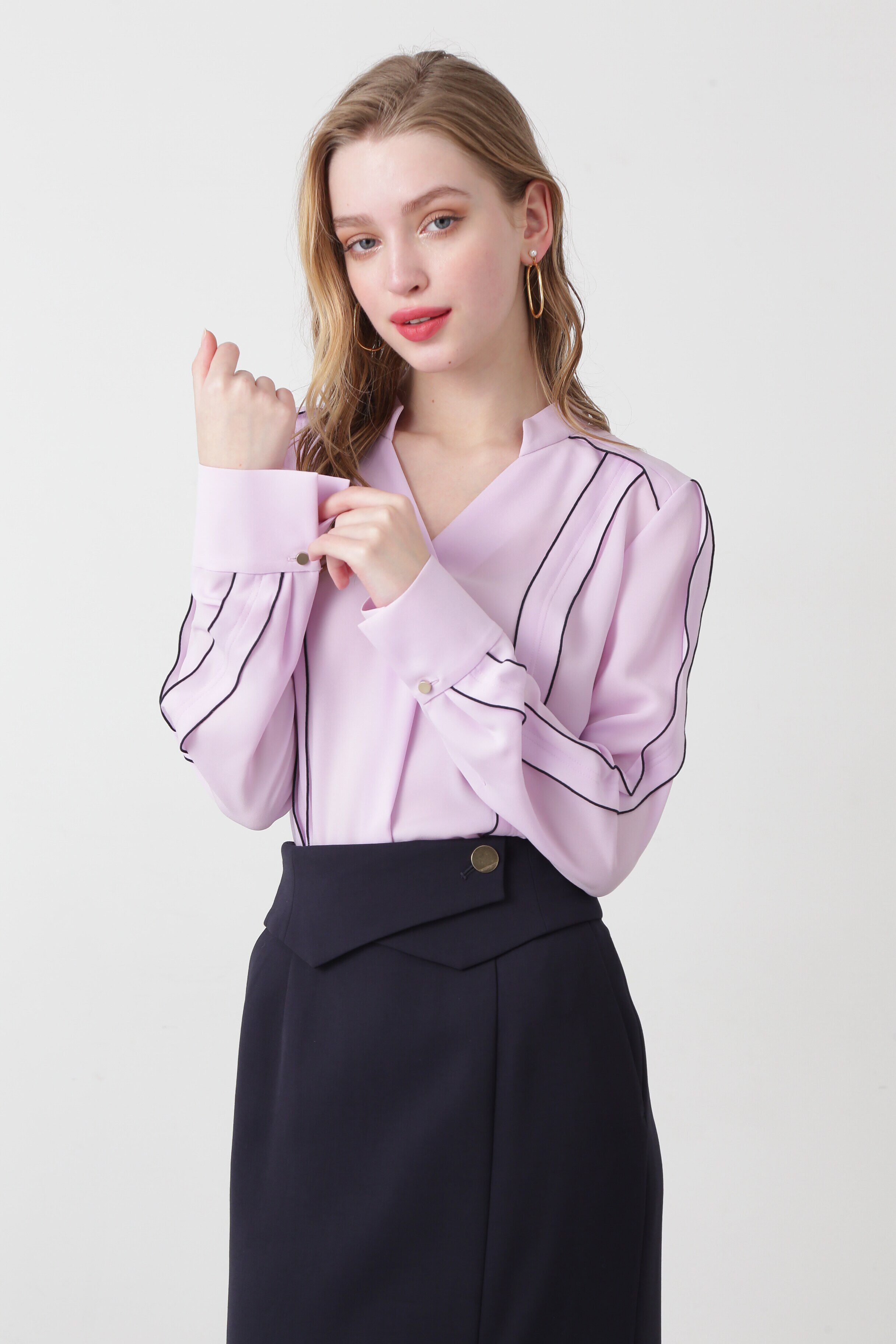  「◆バイカラーラインブラウス」|シャツ・ブラウス|