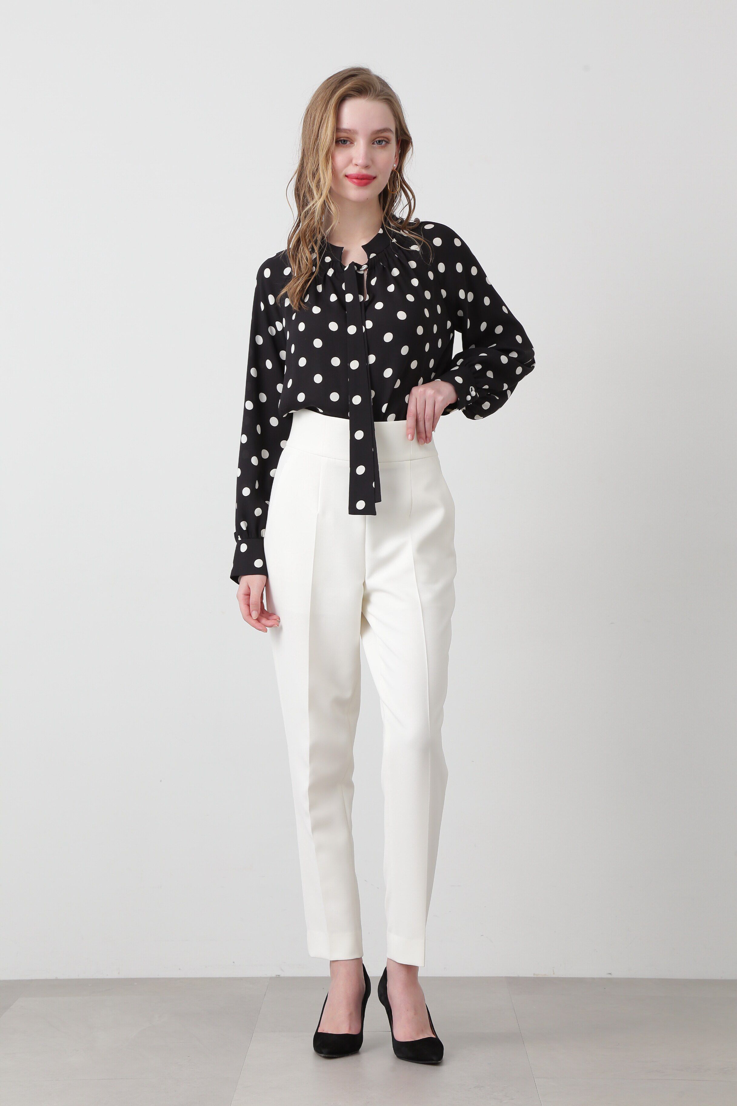  「[WEB限定商品] ドットプリントギャザーブラウス」|シャツ・ブラウス|