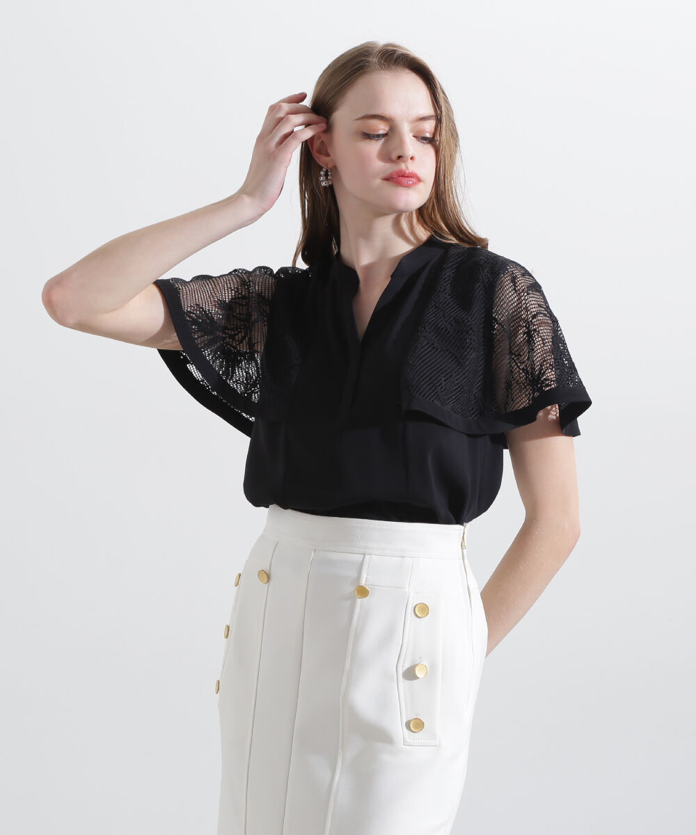  「◆レースコンビスキッパーブラウス」|シャツ・ブラウス|