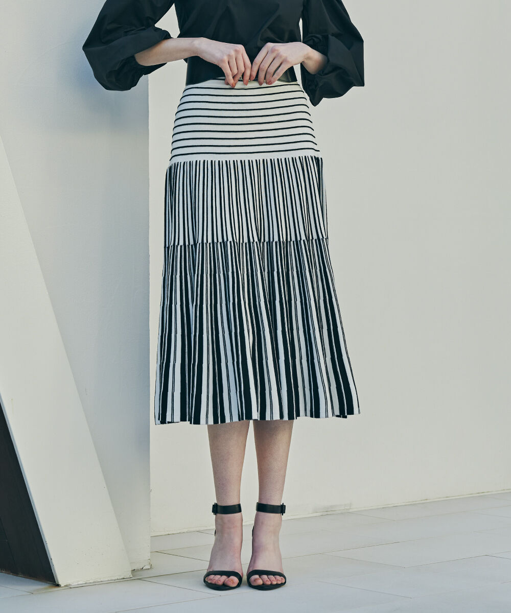  「バイカラーストライプフレアーニットスカート」|スカート|