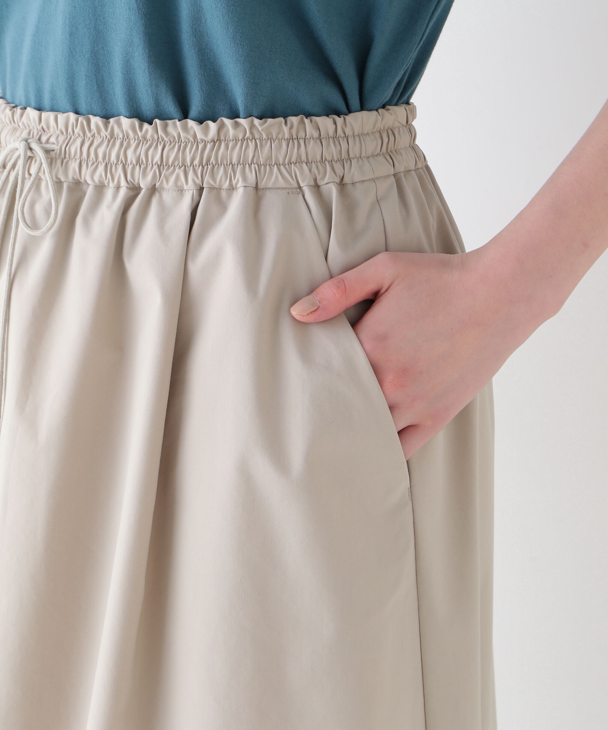  「◆コットンポリエステルウェザードローストリングタックスカート」|スカート|