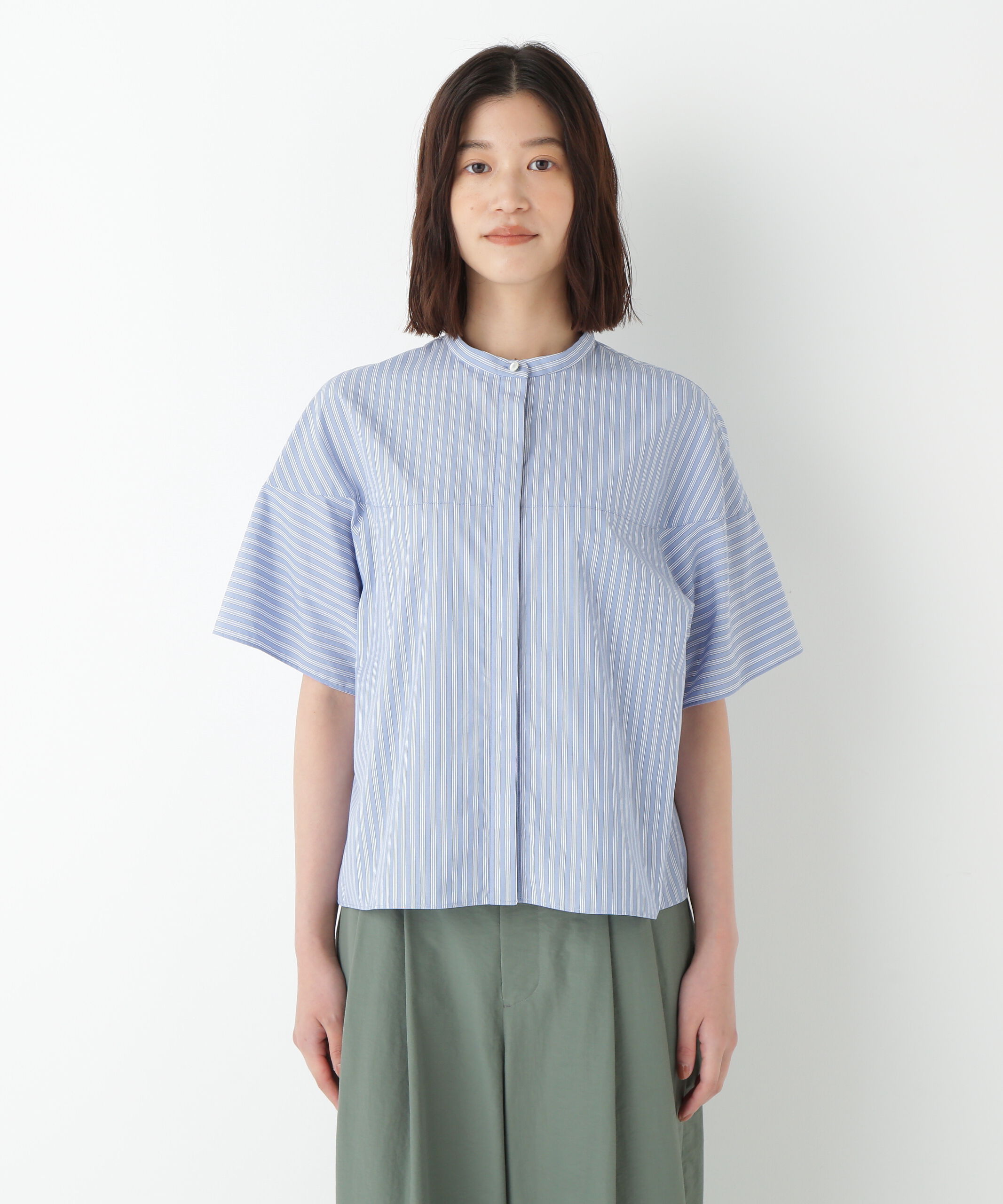  「◆ストライプローン６分袖ブラウス」|シャツ・ブラウス|