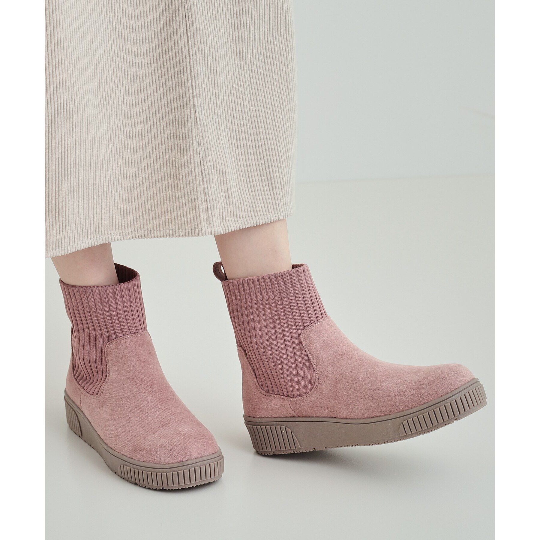 SHOO･LA･RUE「【高レビュー/撥水】すっぽりラクラク はきぐちニットブーツ」|ショートブーツ|