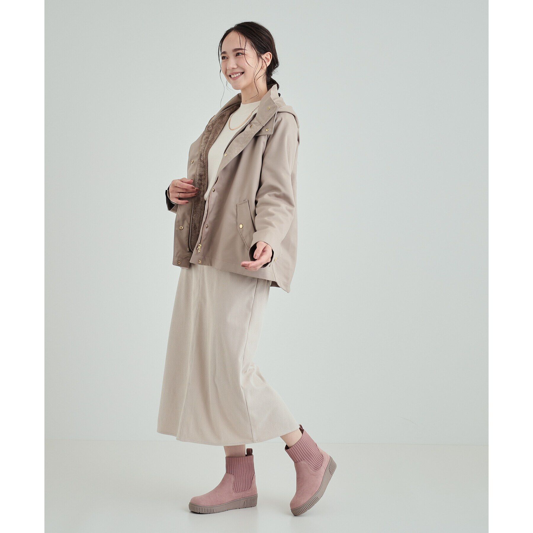 SHOO･LA･RUE「【高レビュー/撥水】すっぽりラクラク はきぐちニットブーツ」|ショートブーツ|