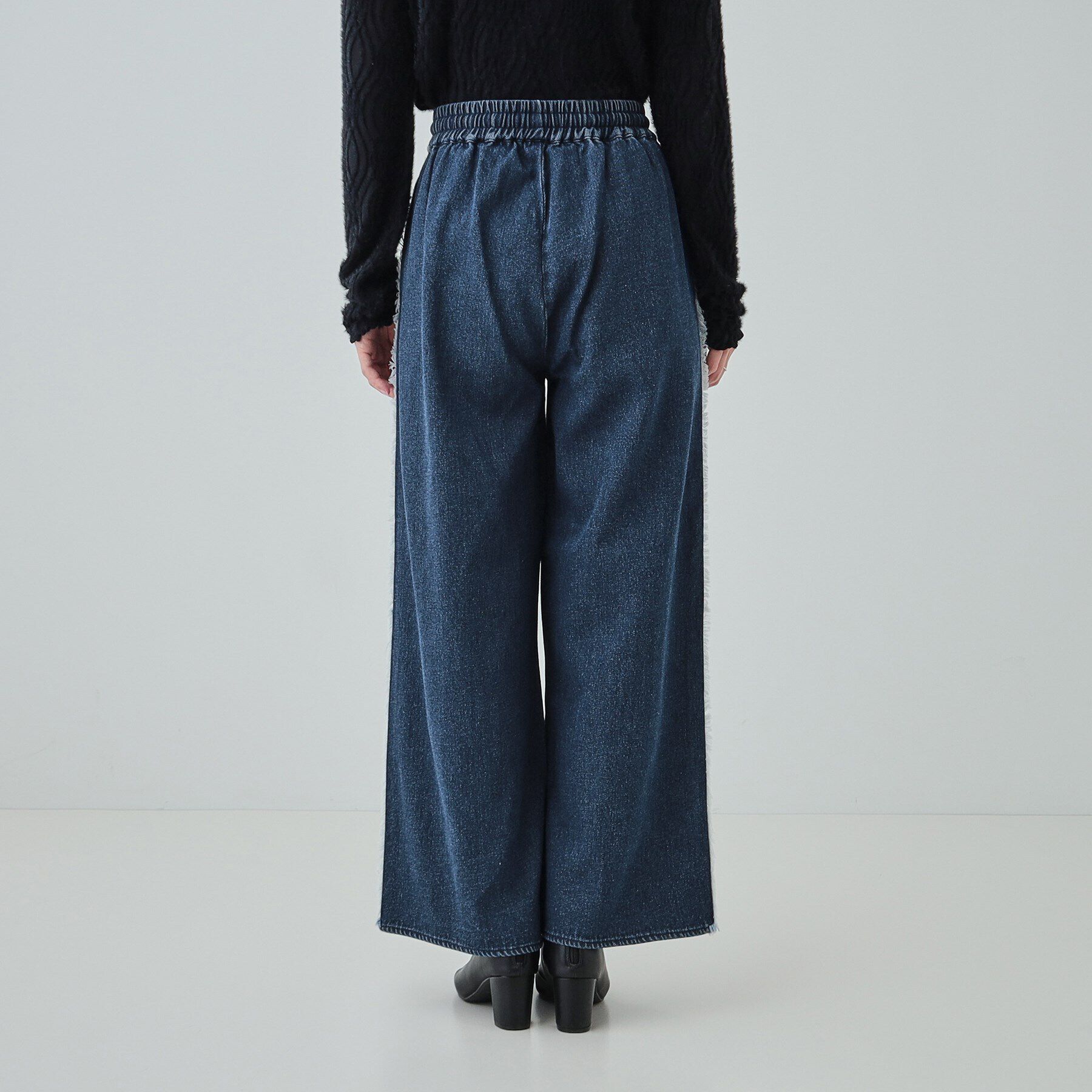 SHOO･LA･RUE「【あったか裏起毛】サイドフリンジがアクセント イージーデニムパンツ」|デニム|