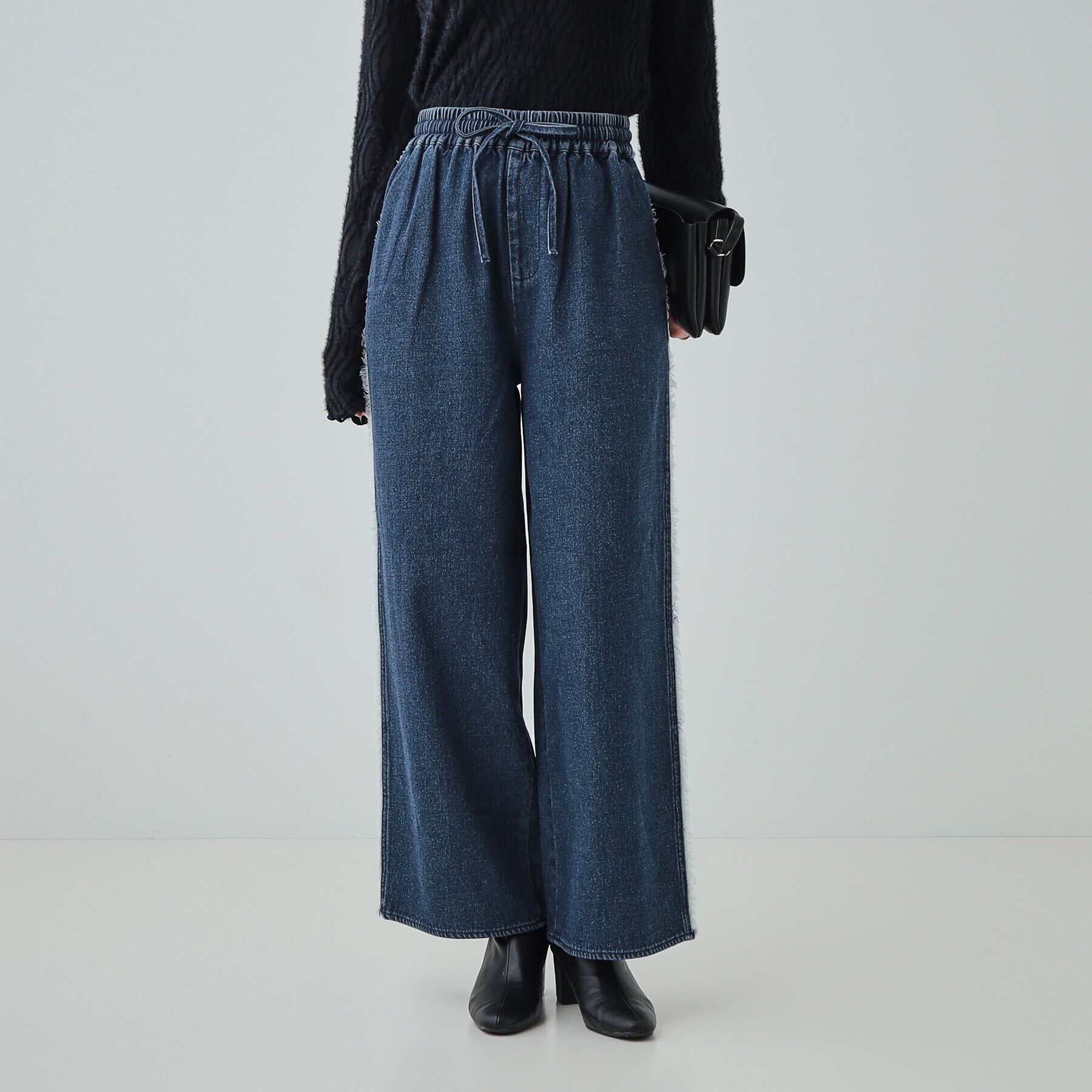 SHOO･LA･RUE「【あったか裏起毛】サイドフリンジがアクセント イージーデニムパンツ」|デニム|