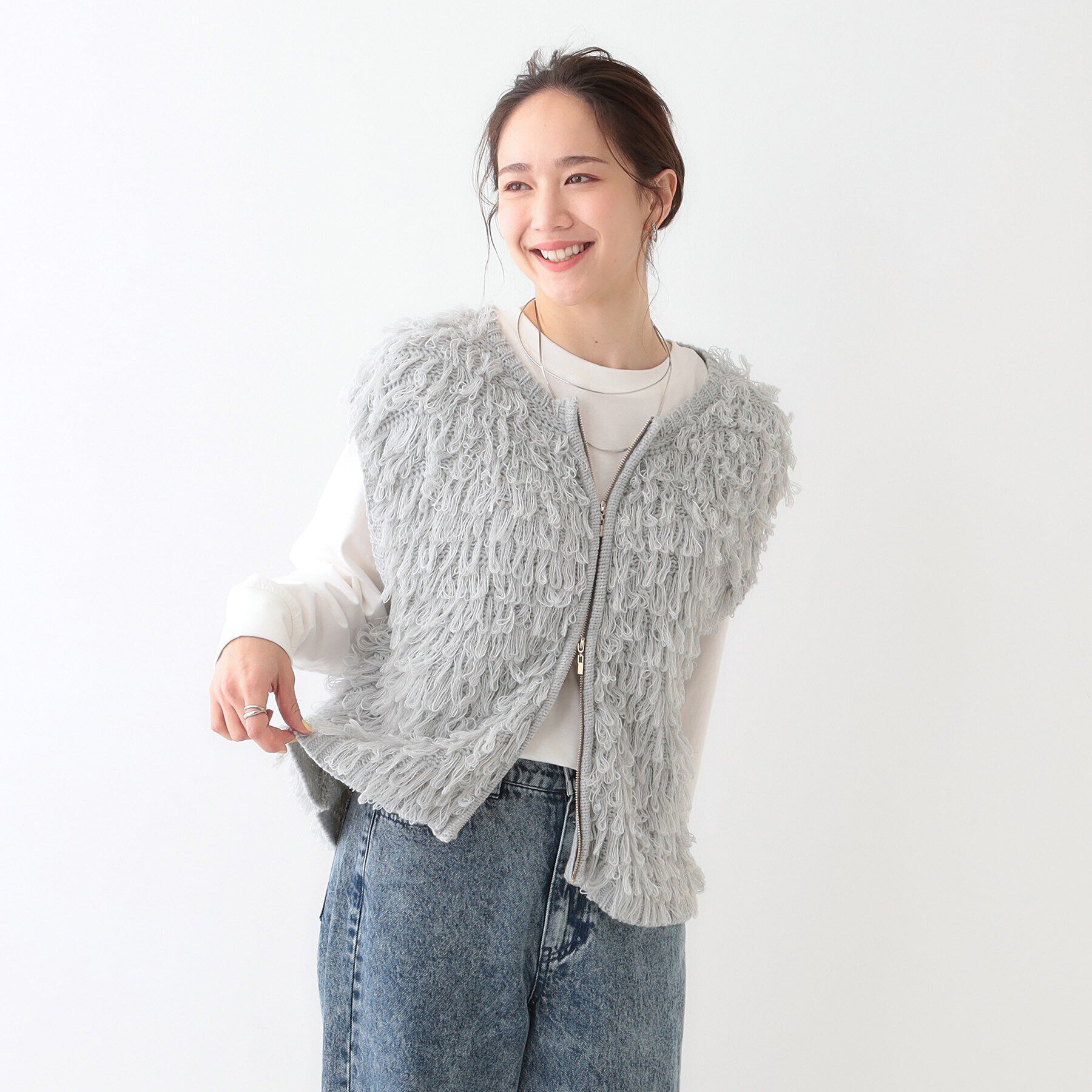 SHOO･LA･RUE「ループヤーンがアクセント ニットZIPベスト」|ベスト・ジレ|