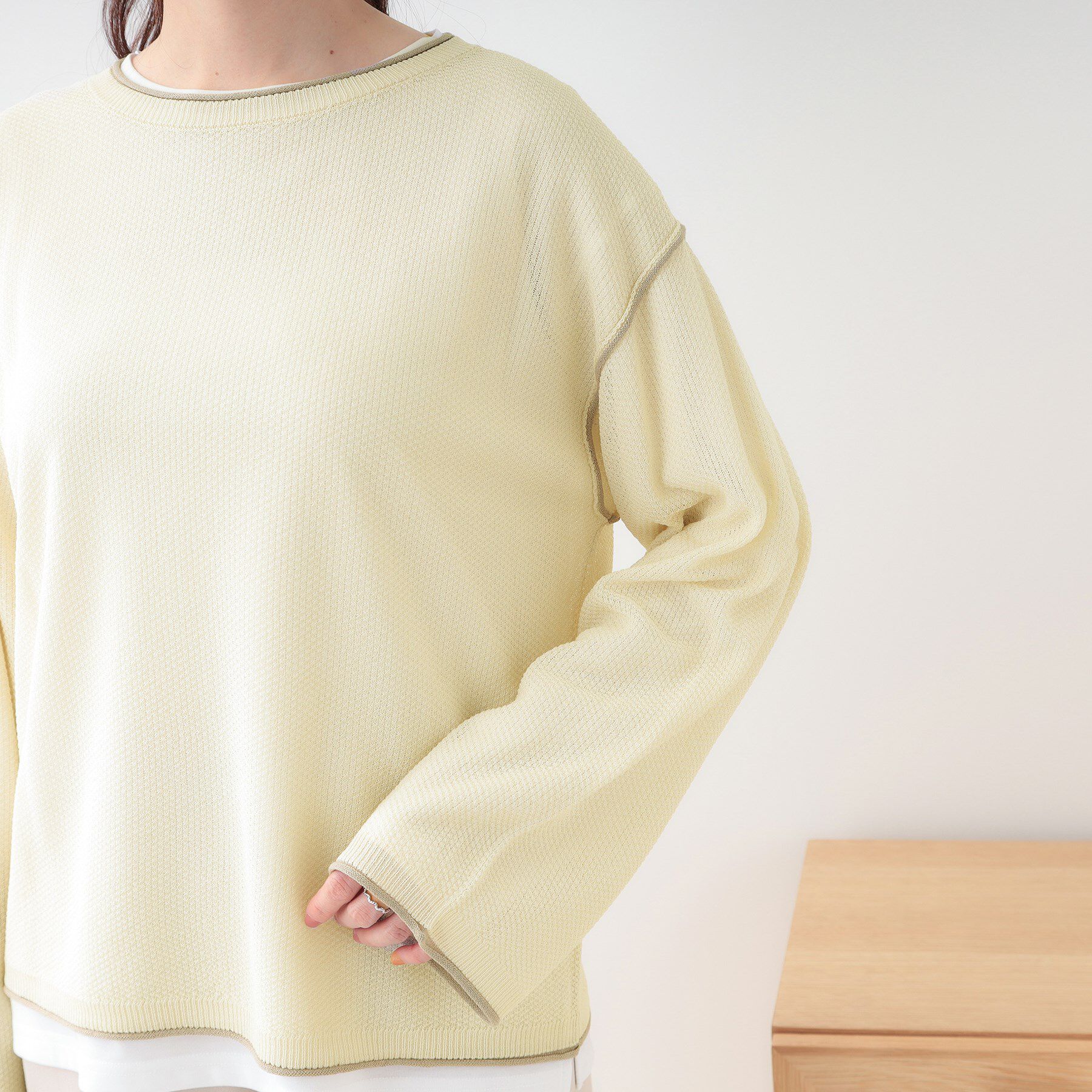 SHOO･LA･RUE「【S-LL/2枚セット】シアー感も楽しめる 光沢カノコ編み配色ニット+ロンT」|ニット・セーター|