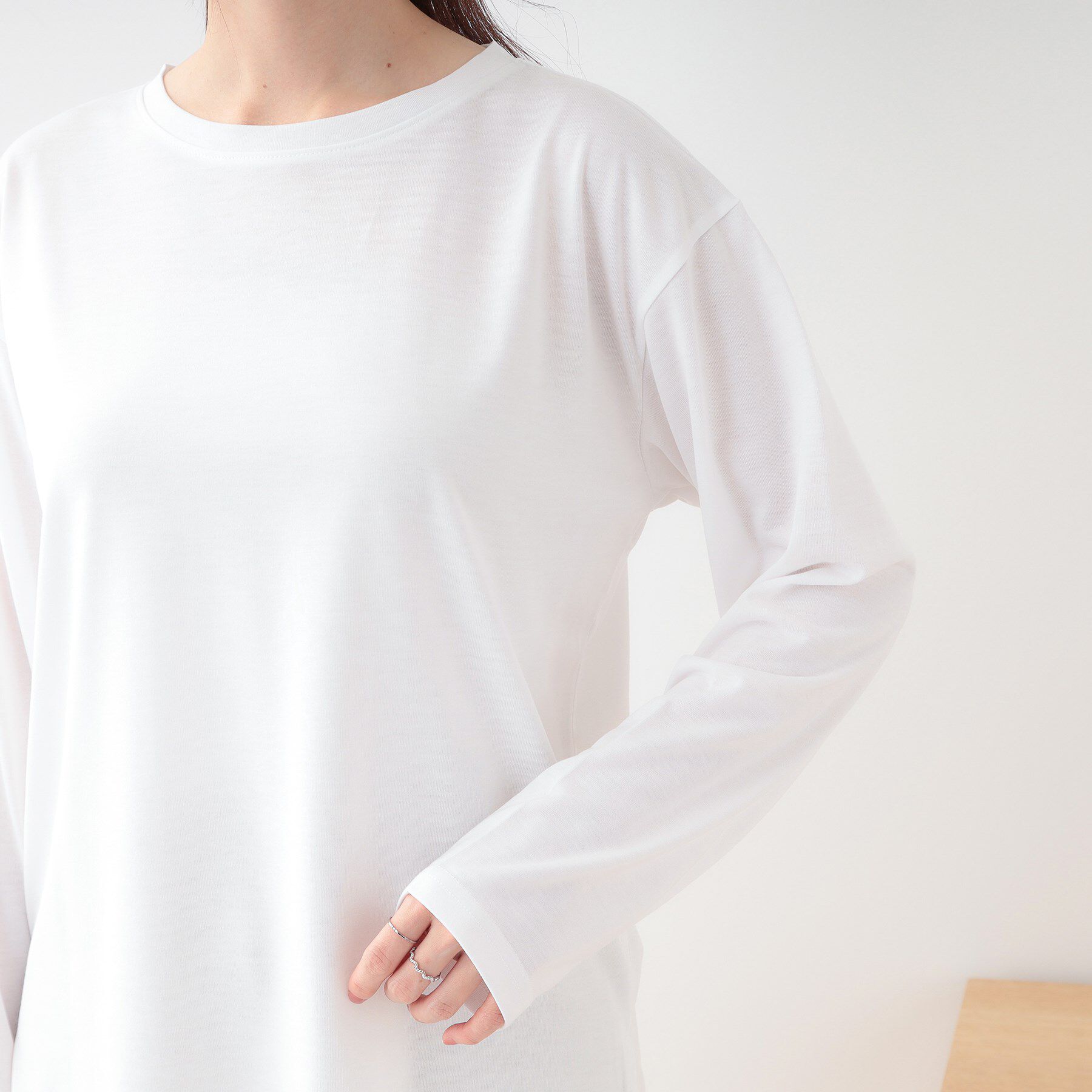 SHOO･LA･RUE「【S-LL/2枚セット】シアー感も楽しめる 光沢カノコ編み配色ニット+ロンT」|ニット・セーター|