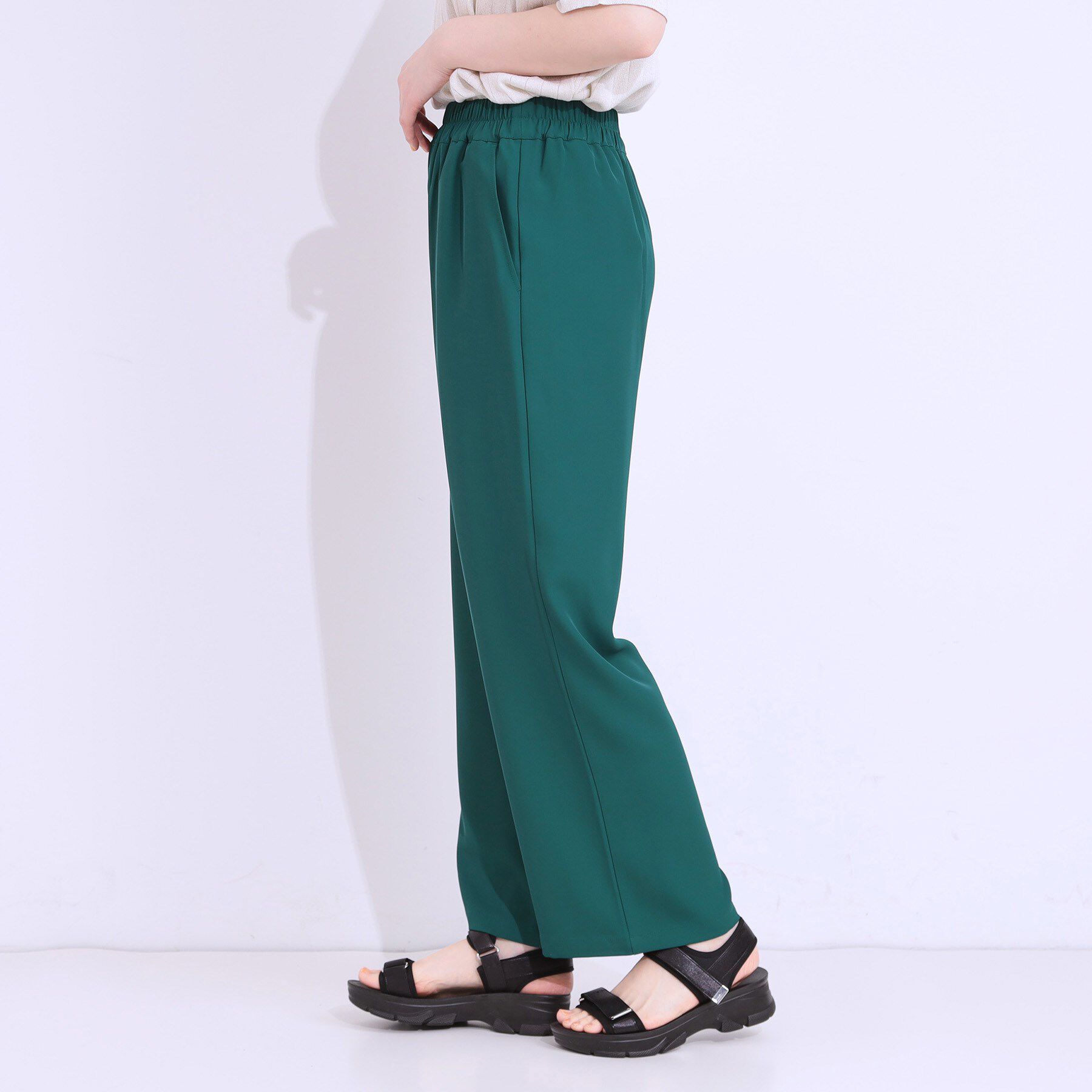 SHOO･LA･RUE「【洗える/ひんやり/UV/SS-3L】さらさらぷるんワイドパンツ」|その他|