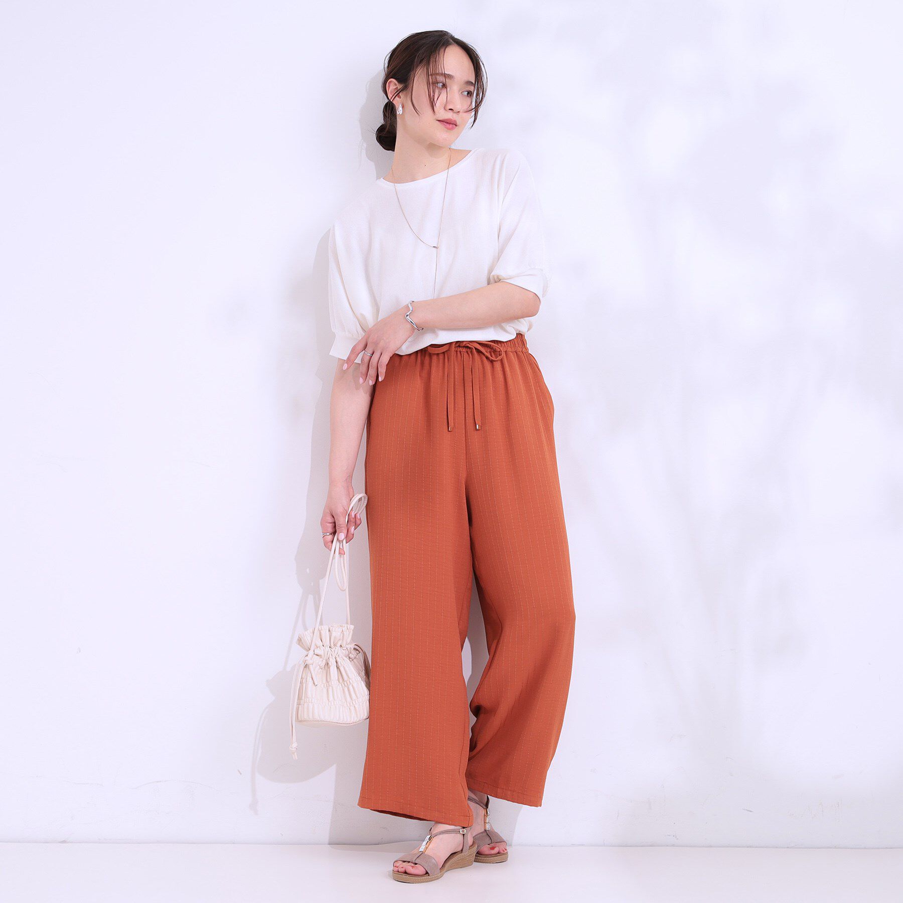 SHOO･LA･RUE「【着丈選べる/ひんやり】ストライプ見えイージーワイドパンツ」|その他|