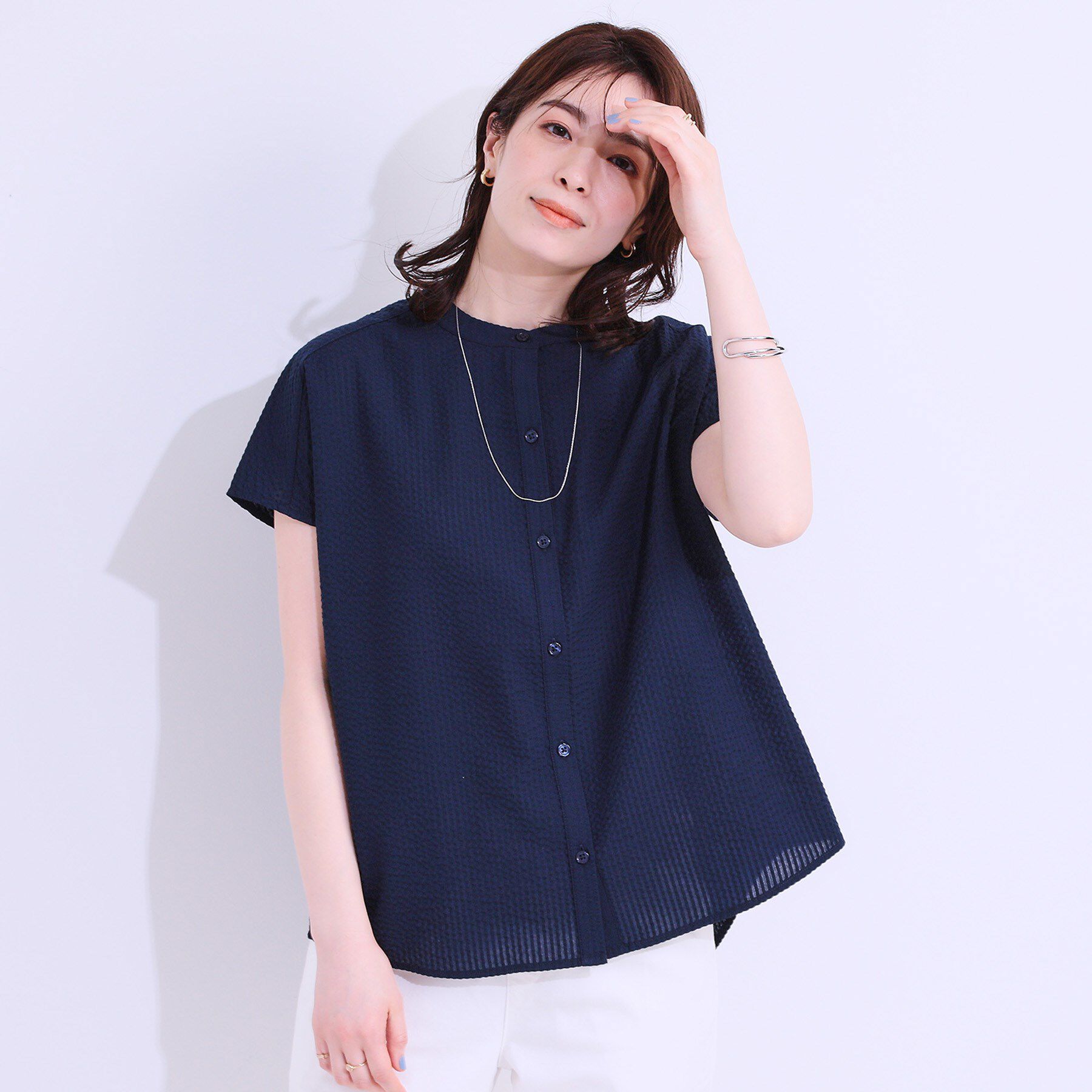 SHOO･LA･RUE「【洗える/S-LL】涼やかで好印象 サッカーブラウス」|シャツ・ブラウス|