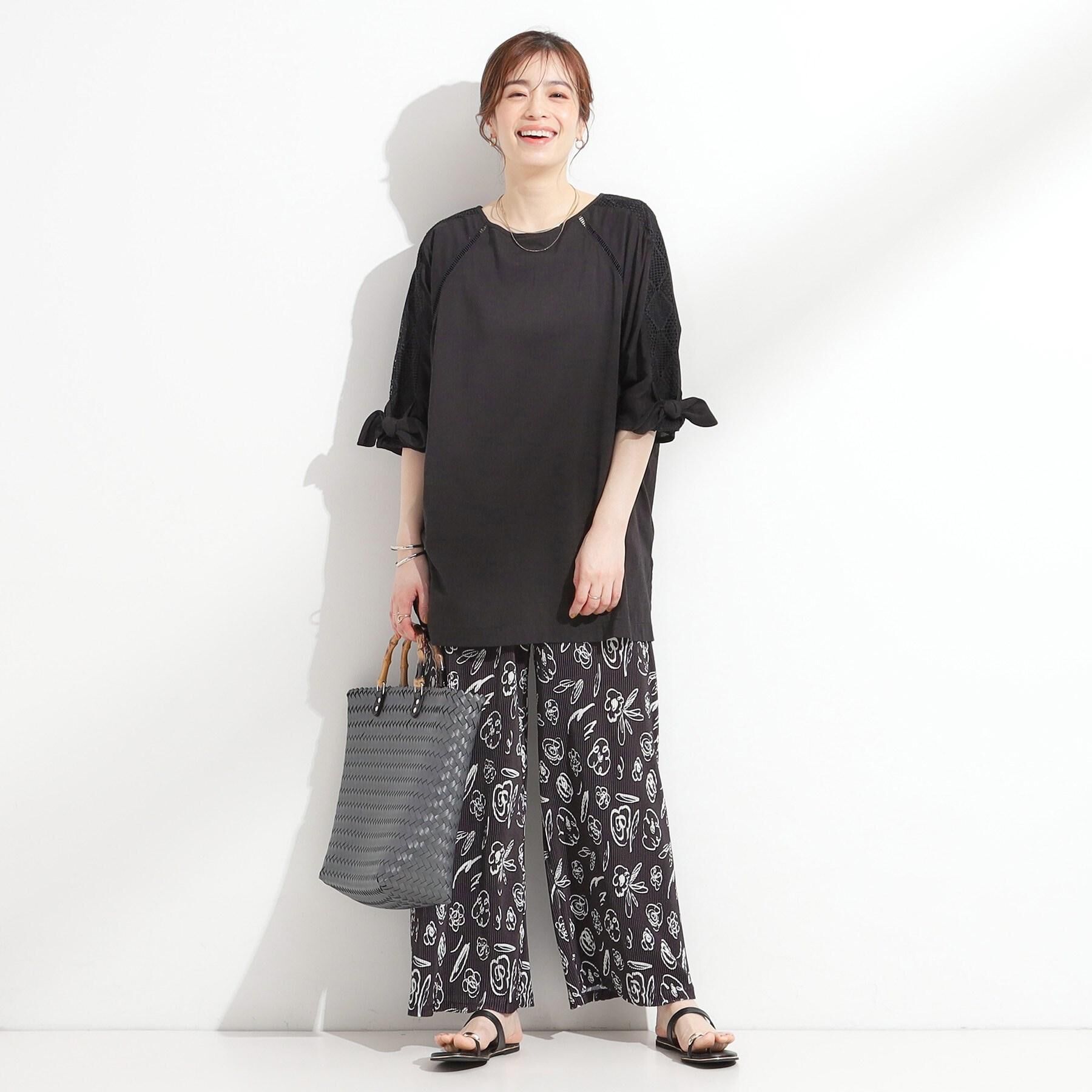 SHOO･LA･RUE「【S-LL】さらさら楽ちん プリーツ ワイドパンツ」|その他|