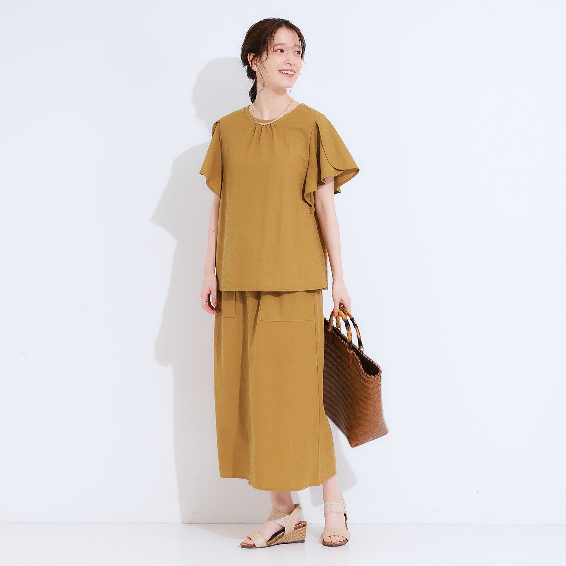 SHOO･LA･RUE「【セットアップ可/ひんやり/S-LL】きちんと感のあるフリル袖トップス」|Tシャツ・カットソー|