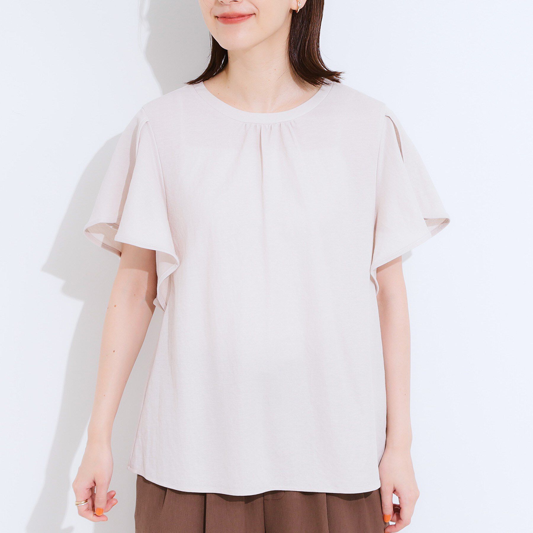 SHOO･LA･RUE「【セットアップ可/ひんやり/S-LL】きちんと感のあるフリル袖トップス」|Tシャツ・カットソー|