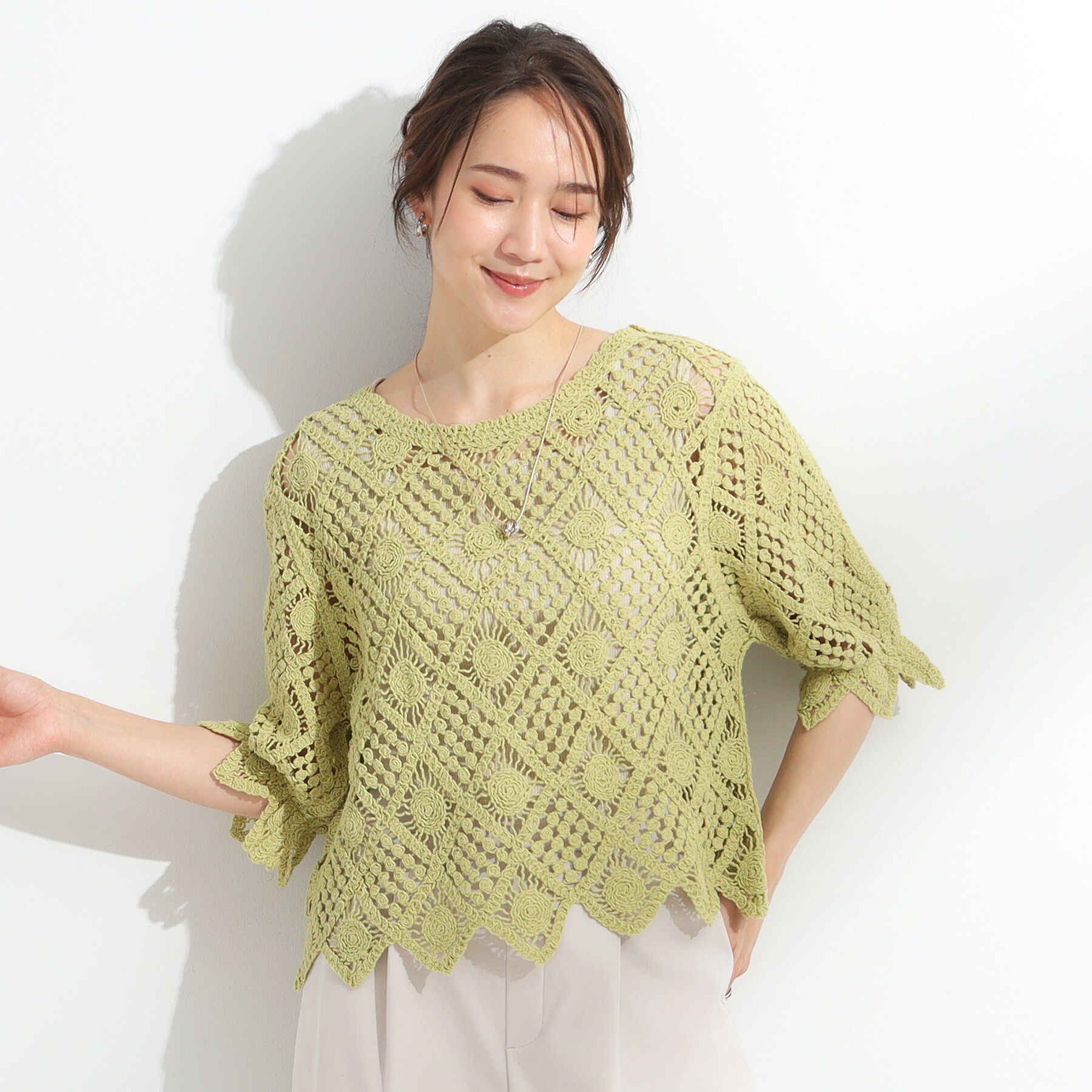 SHOO･LA･RUE「【2WAY】大人のほんのり甘いスタイルに クロシェレースカーディガン」|カーディガン|