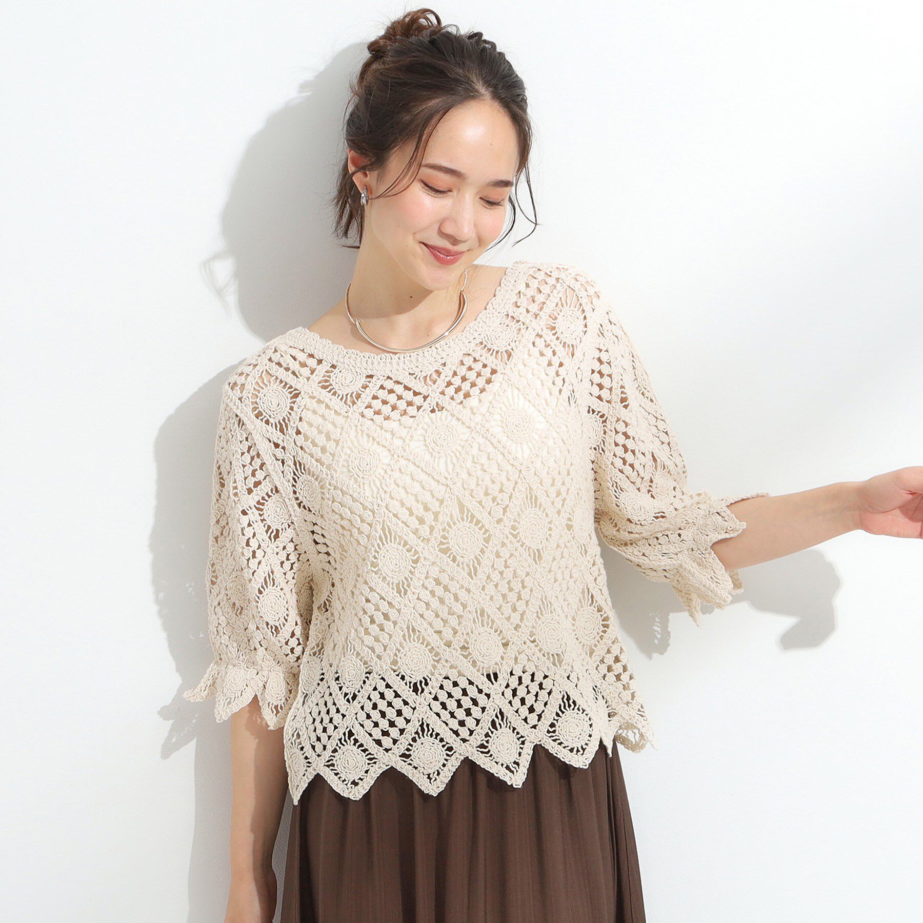 SHOO･LA･RUE「【2WAY】大人のほんのり甘いスタイルに クロシェレースカーディガン」|カーディガン|