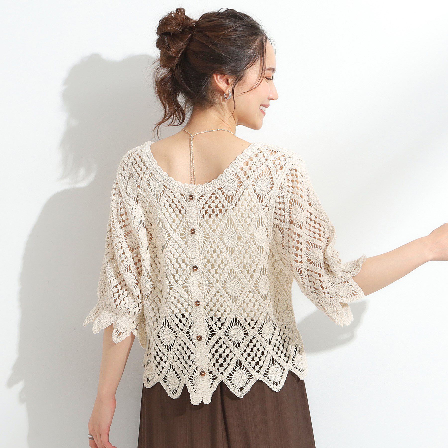 SHOO･LA･RUE「【2WAY】大人のほんのり甘いスタイルに クロシェレースカーディガン」|カーディガン|