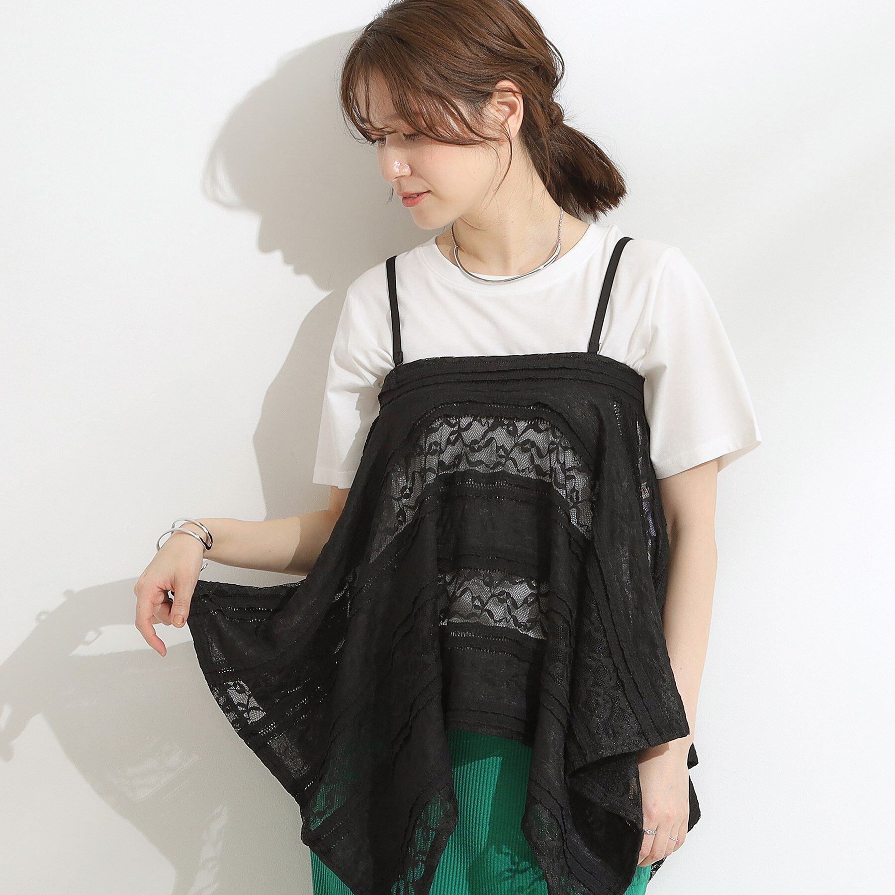 SHOO･LA･RUE「【2WAY】スカートにもなる イレヘム レースビスチェ」|キャミソール|ブラック(019)