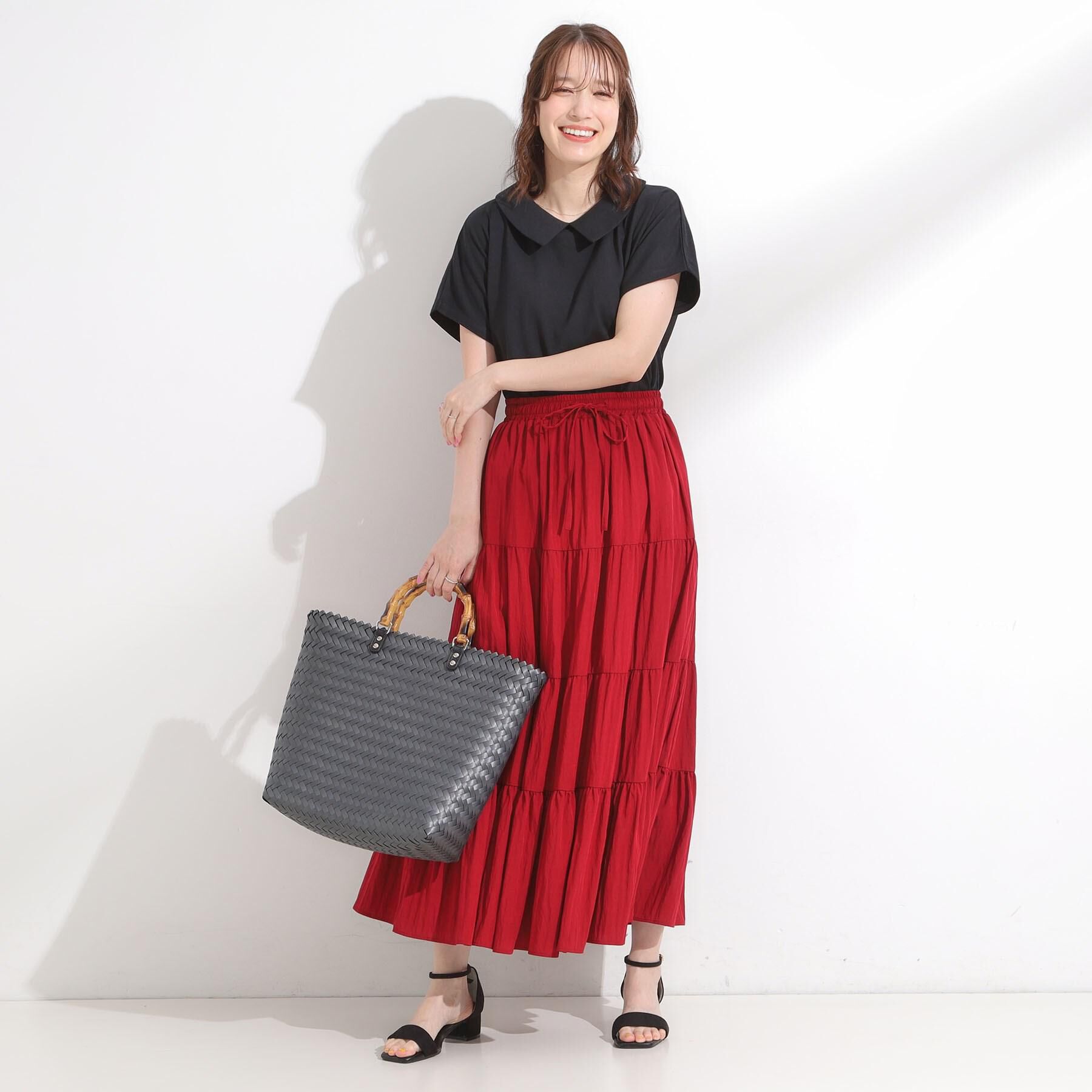 SHOO･LA･RUE「【洗える/S-LL】微光沢で華やかなティアードスカート」|スカート|