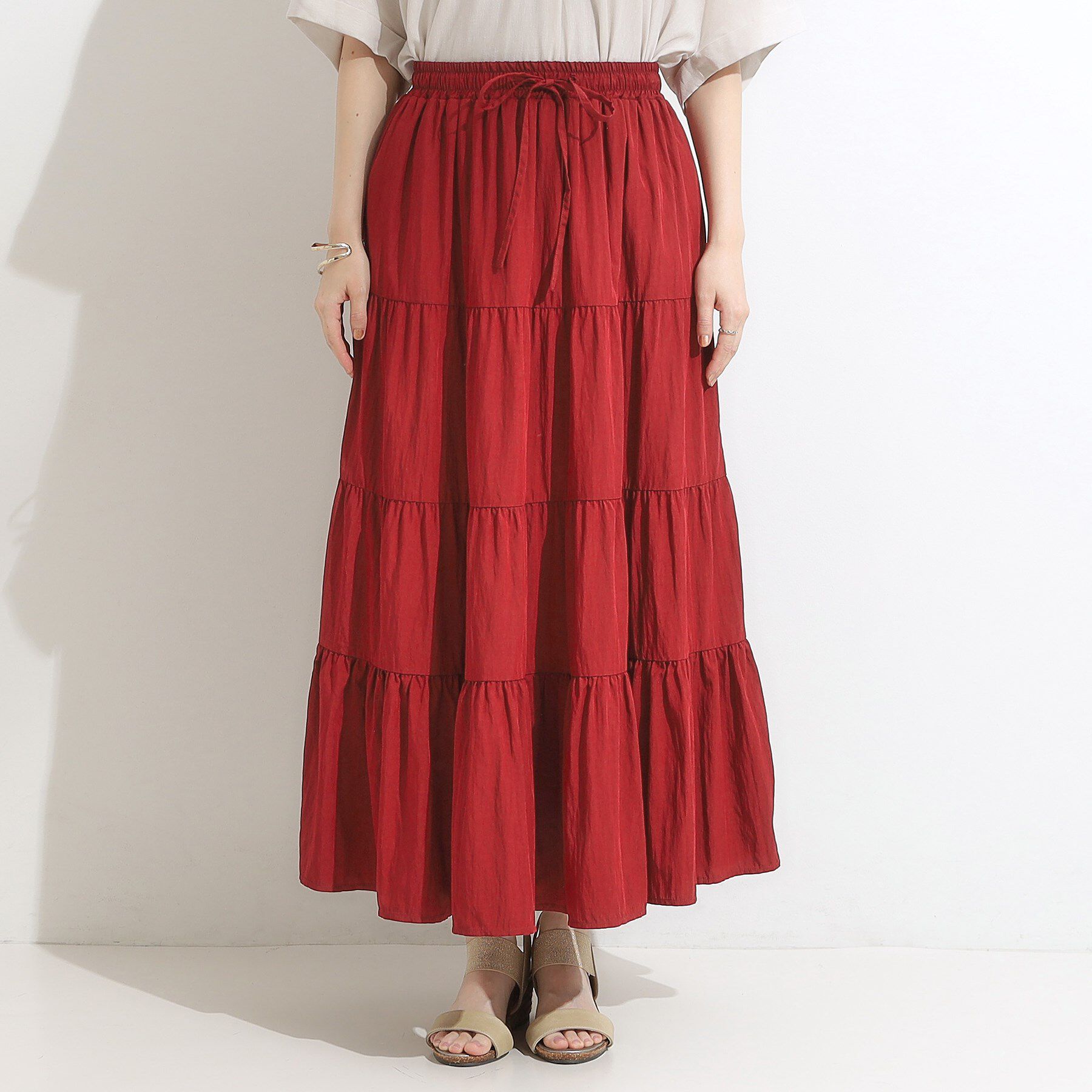 SHOO･LA･RUE「【洗える/S-LL】微光沢で華やかなティアードスカート」|スカート|