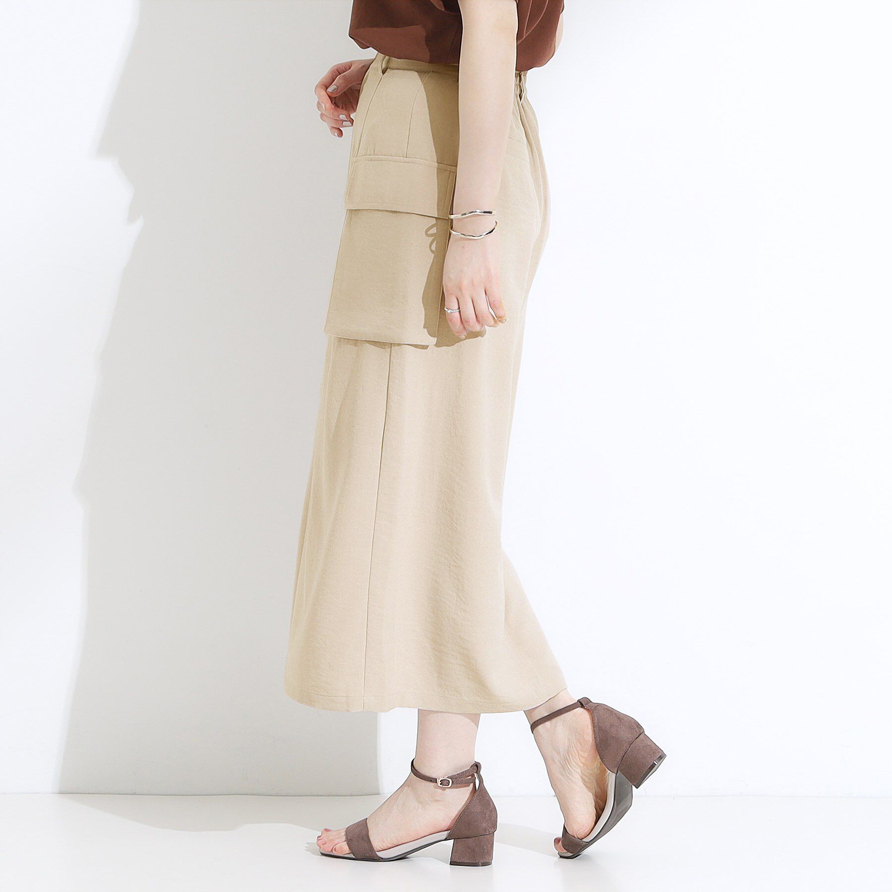 SHOO･LA･RUE「【S-LL】大人のきれいめカジュアルに 麻調カーゴナロースカート」|スカート|