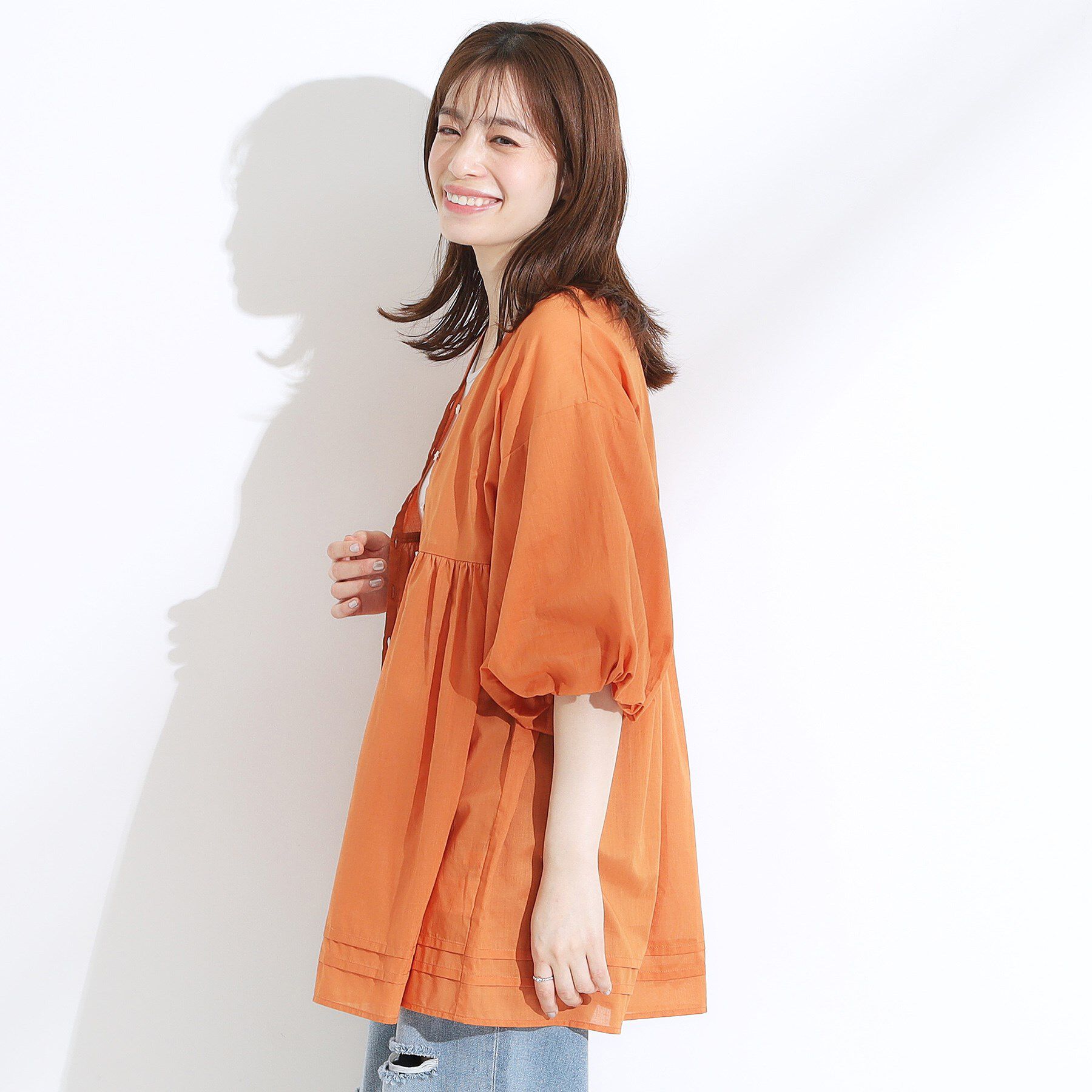 SHOO･LA･RUE「【S-LL】一枚で着映え バルーンスリーブブラウス」|シャツ・ブラウス|