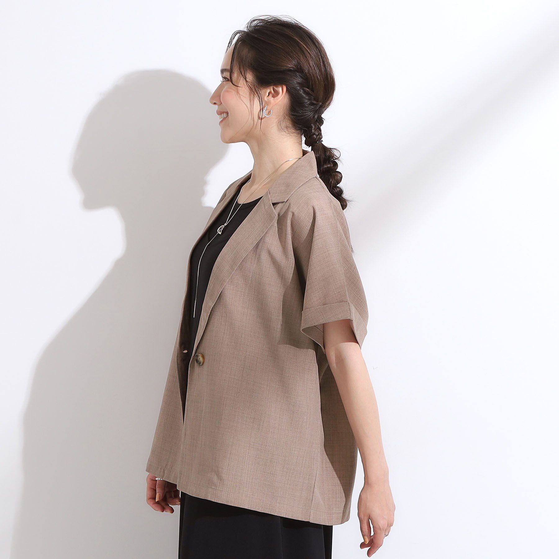 SHOO･LA･RUE「【S-LL】さらりと着たい大人のための 麻調半袖ジャケット」|テーラードジャケット|