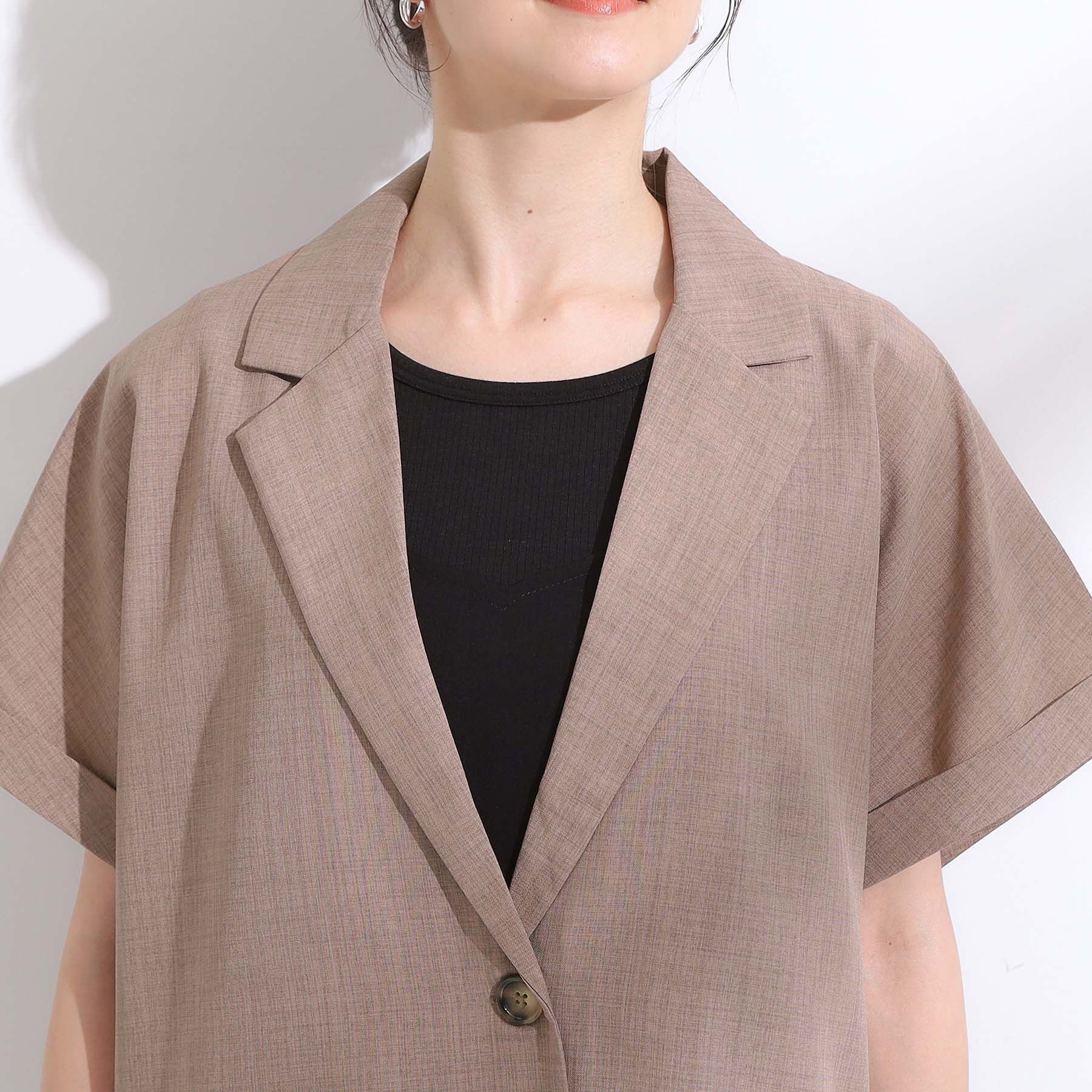 SHOO･LA･RUE「【S-LL】さらりと着たい大人のための 麻調半袖ジャケット」|テーラードジャケット|