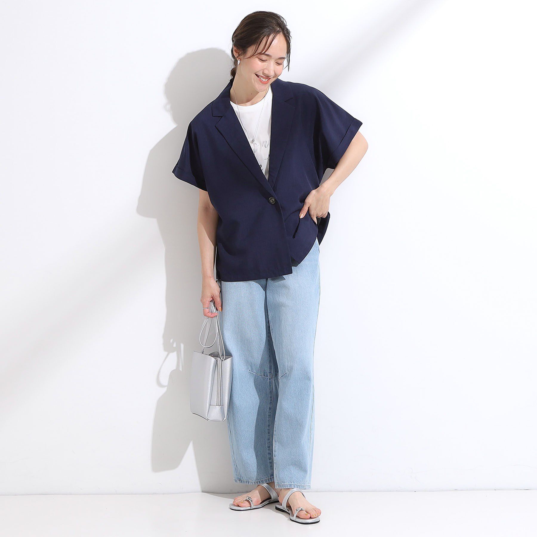 SHOO･LA･RUE「【S-LL】さらりと着たい大人のための 麻調半袖ジャケット」|テーラードジャケット|