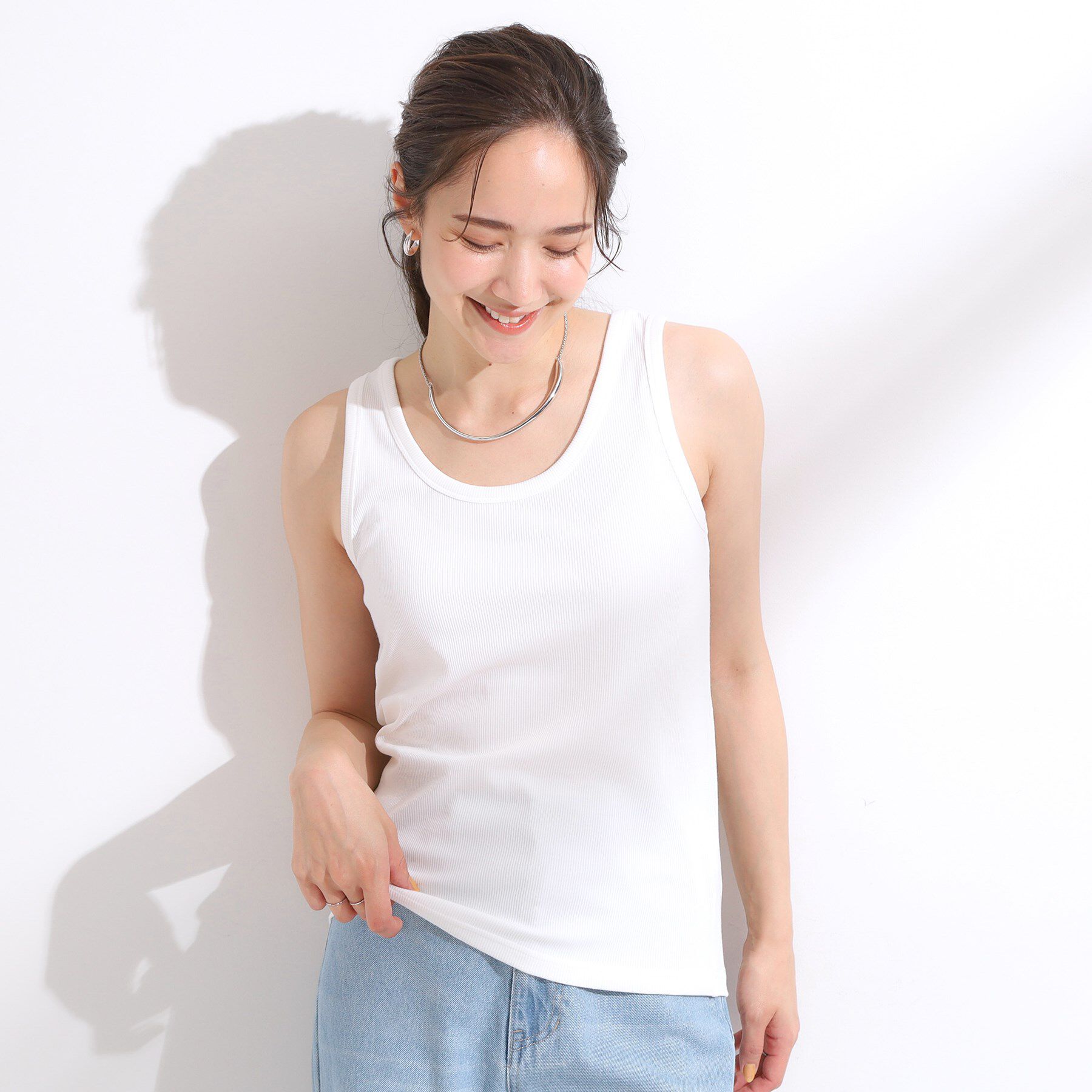 SHOO･LA･RUE「【洗える/S-LL】首元きれい テレコリブタンクトップ」|キャミソール|