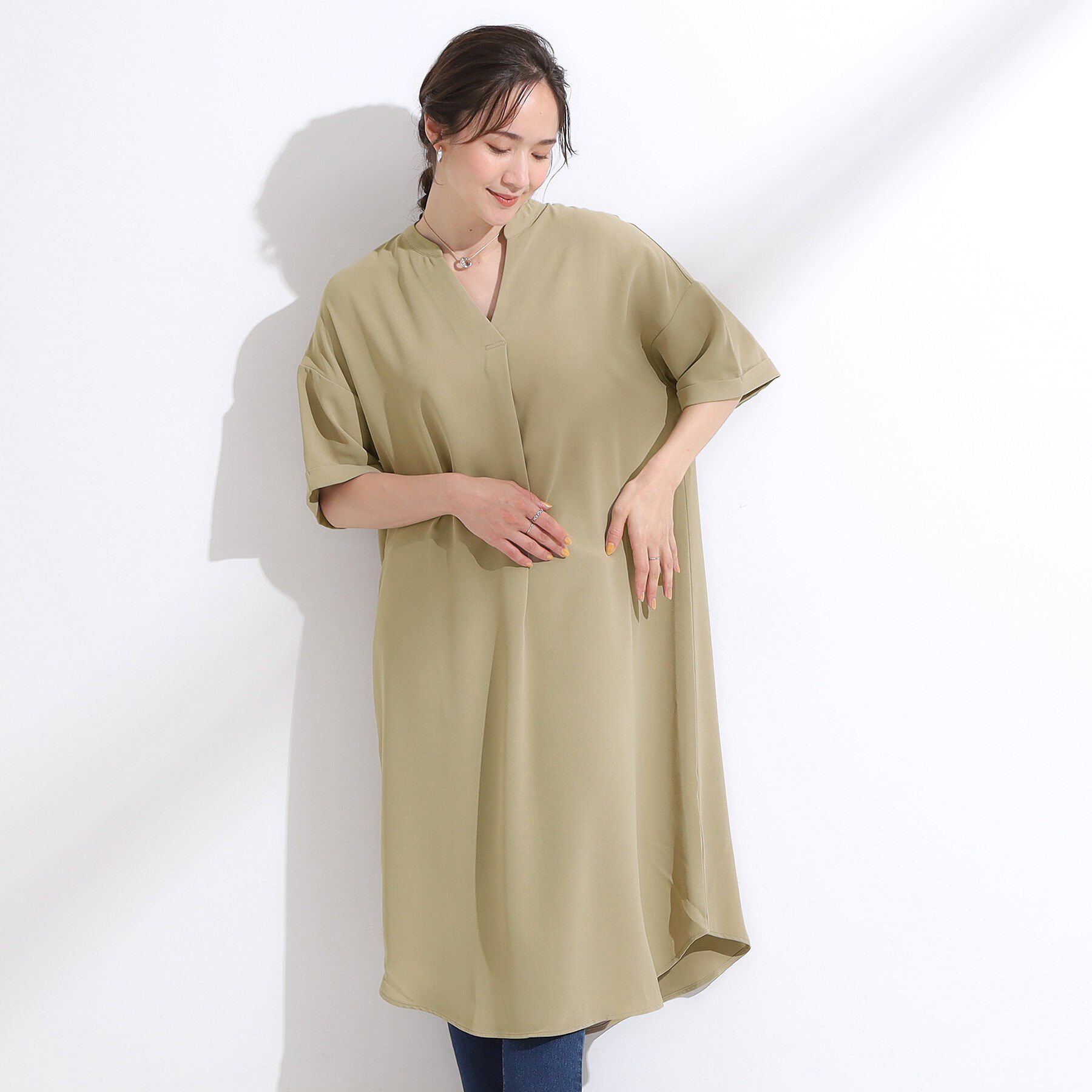 SHOO･LA･RUE「【洗える/S-LL/洗濯後しわになりにくい】バックレースアップチュニック」|チュニック|