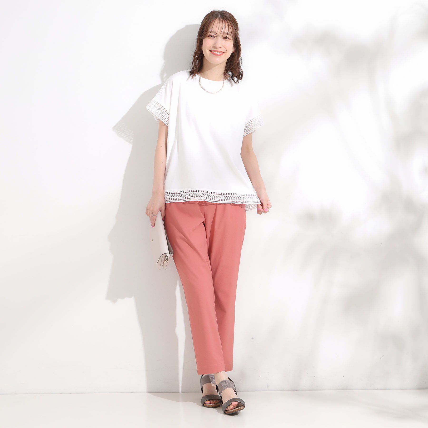 SHOO･LA･RUE「【S-LL/ひんやり】インせず決まる 楽してきれいなレース付きトップス」|Tシャツ・カットソー|