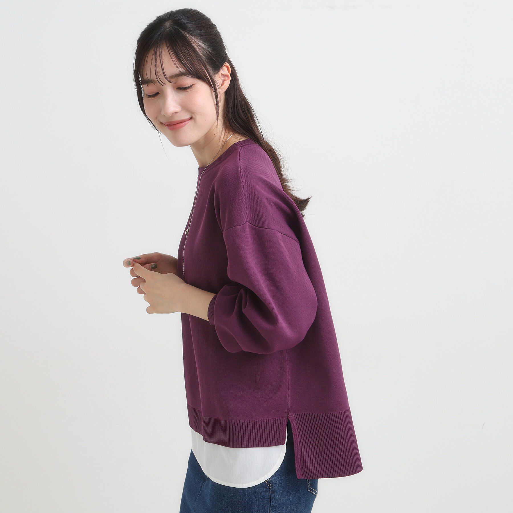 SHOO･LA･RUE「【S-LL/洗える】一枚で簡単こなれ見え スポンディッシュ 裾レイヤード風ニット【CIRCRIC】」|ニット・セーター|