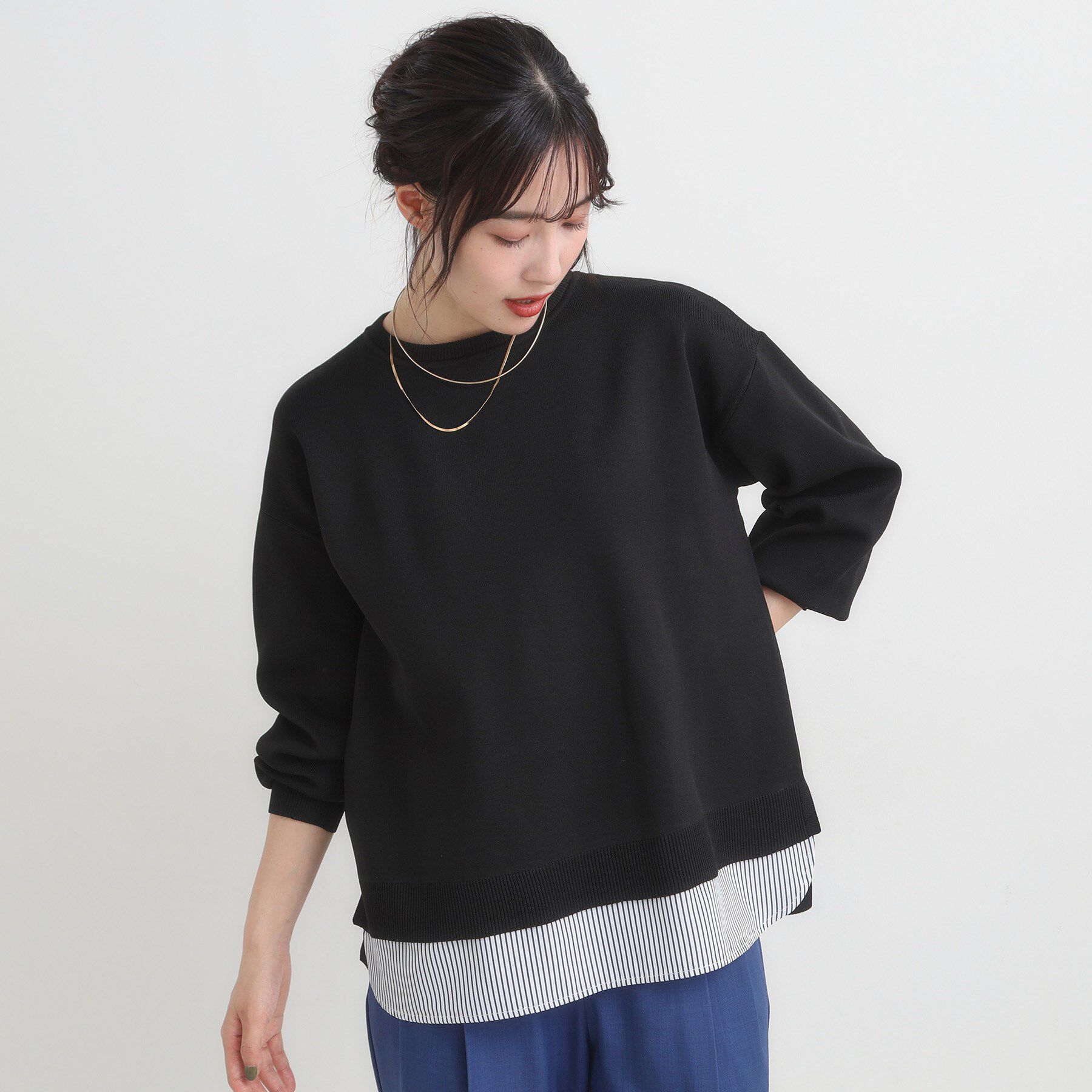 SHOO･LA･RUE「【S-LL/洗える】一枚で簡単こなれ見え スポンディッシュ 裾レイヤード風ニット【CIRCRIC】」|ニット・セーター|