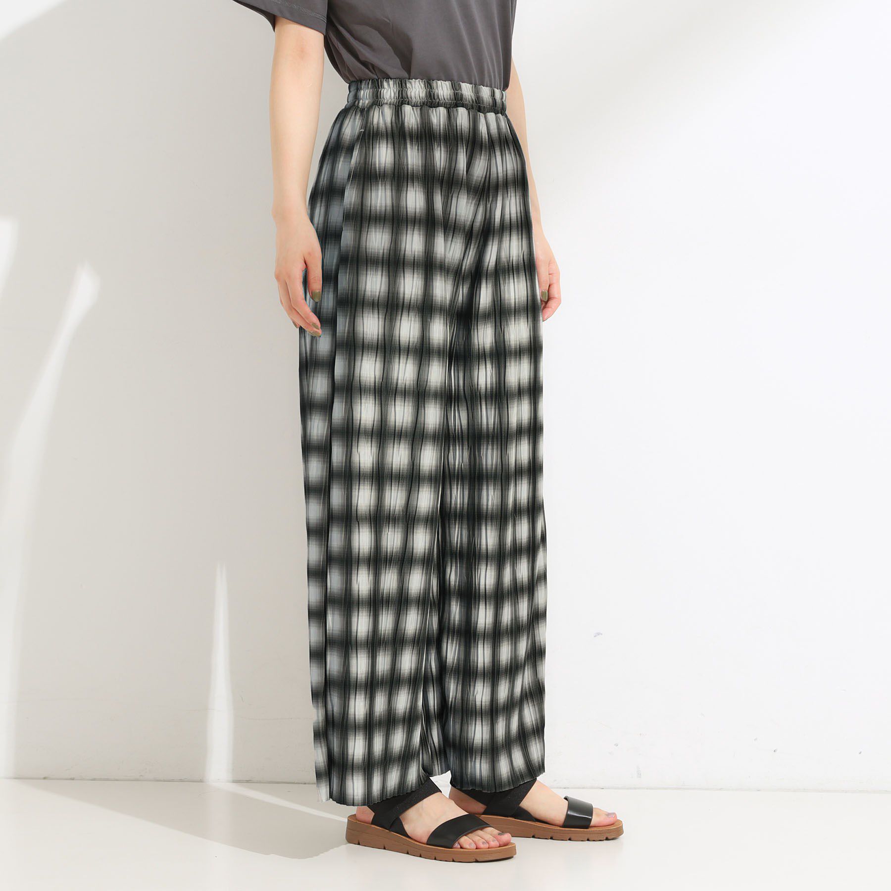 SHOO･LA･RUE「【S-LL/ポケット付き】チェック柄 ウェーブプリーツパンツ」|その他|