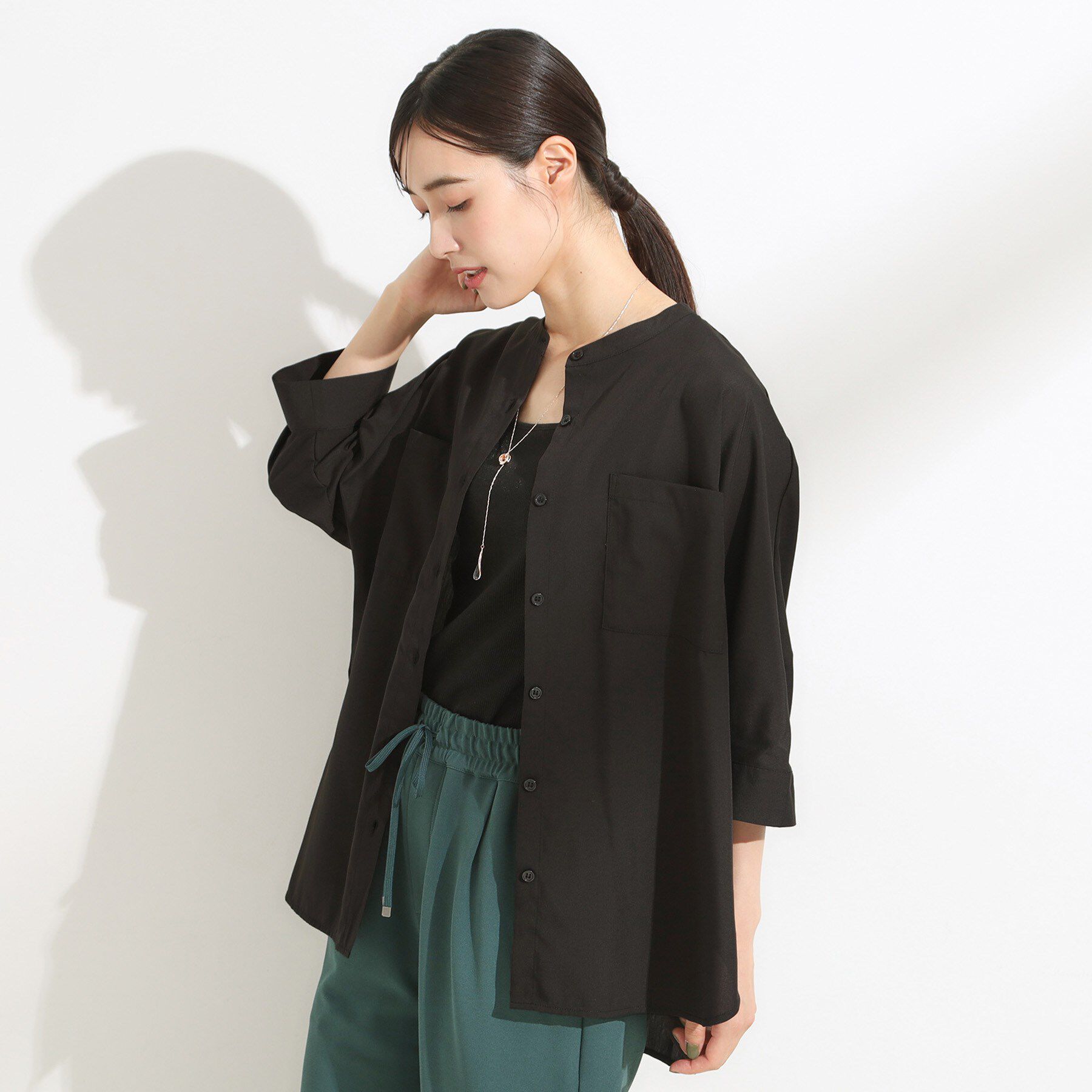 SHOO･LA･RUE「【S-LL/洗濯後しわになりにくい】コットン風 前あきドルマンブラウス」|シャツ・ブラウス|